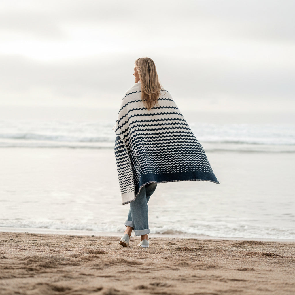 Navy swell recycled cotton blanket