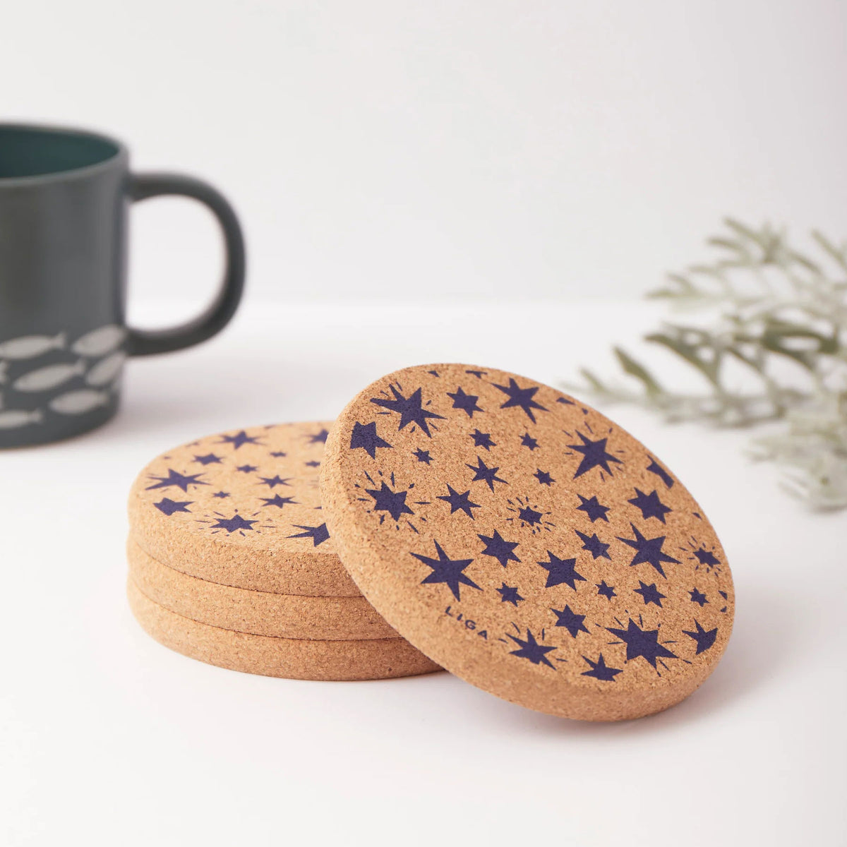 Navy stars cork coaster
