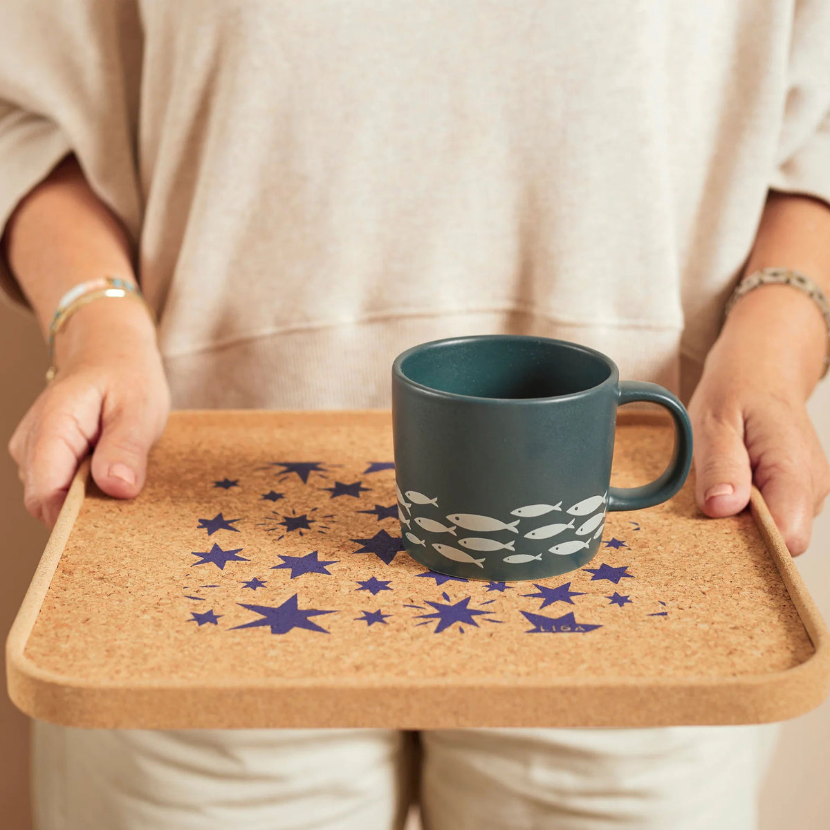 Navy stars cork tray