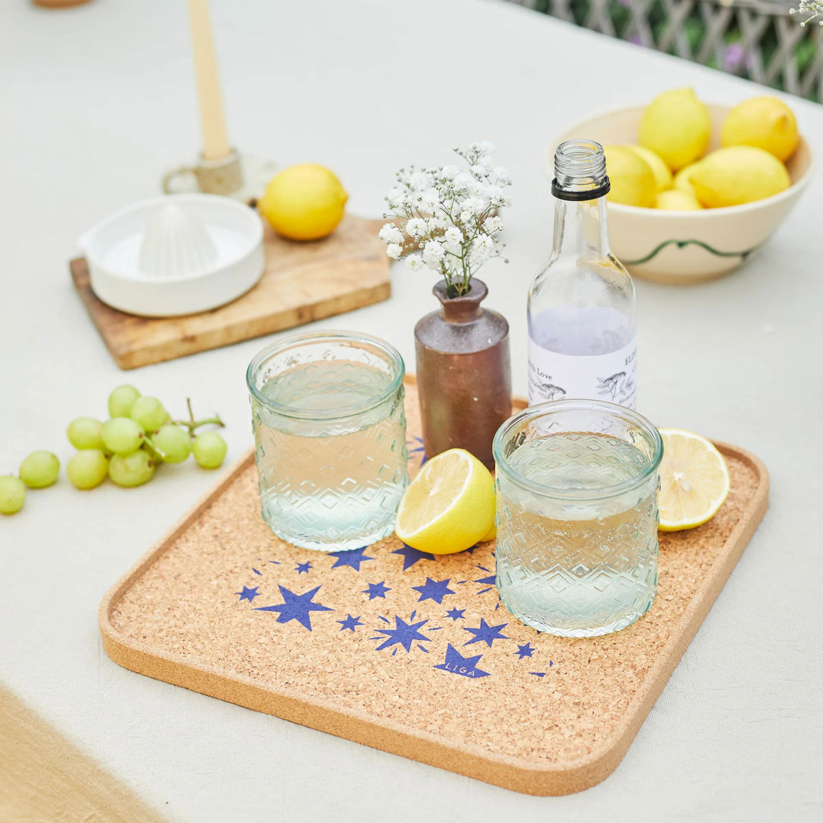 Navy stars cork tray