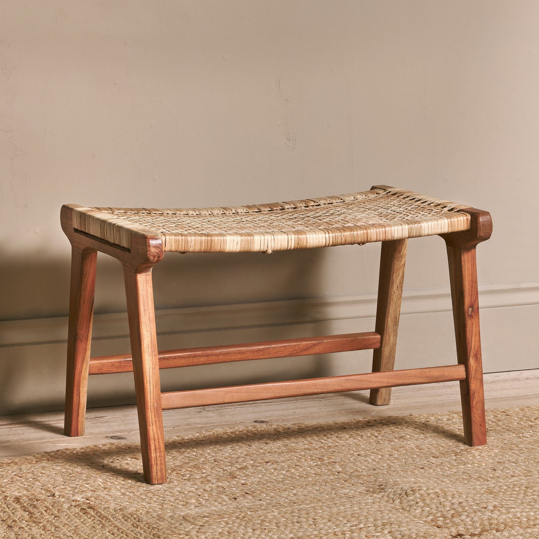 Madrisana acacia & rattan footstool