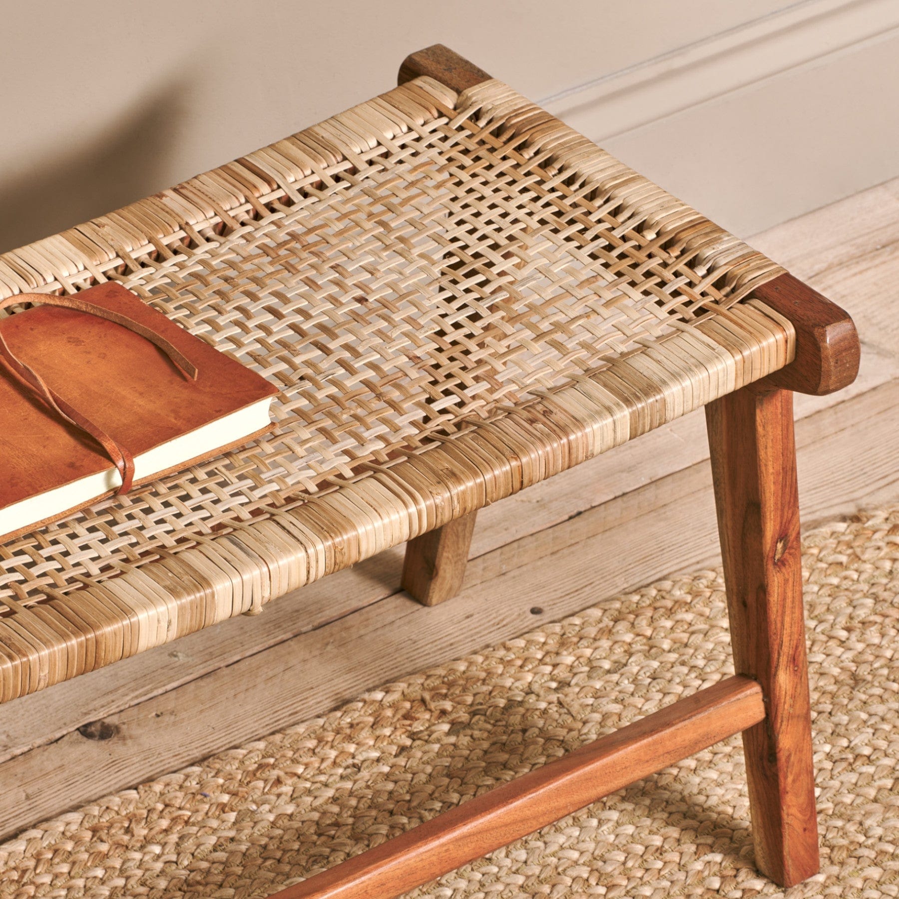 Madrisana acacia & rattan footstool