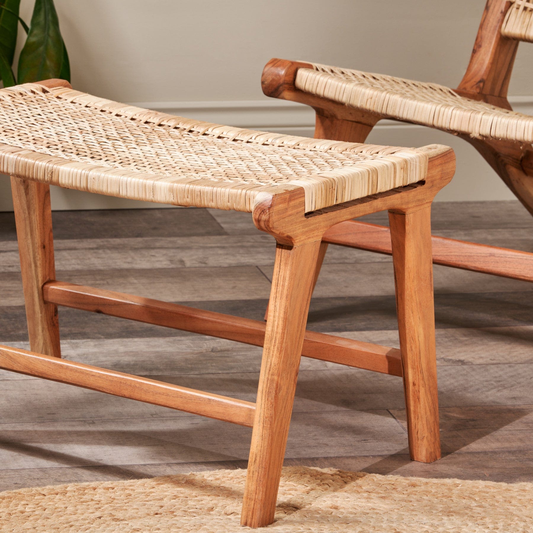 Madrisana acacia & rattan footstool