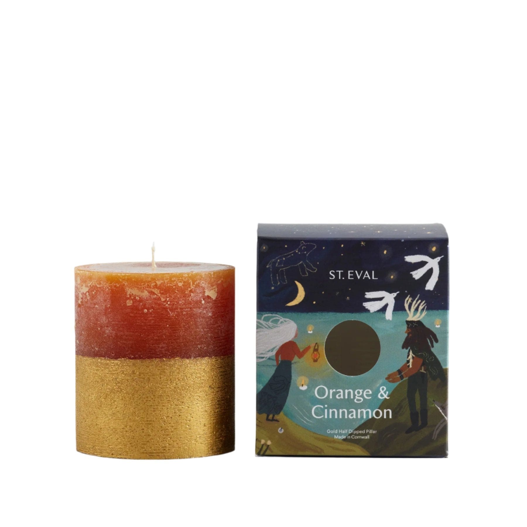 Orange & cinnamon gold half-dipped pillar candle