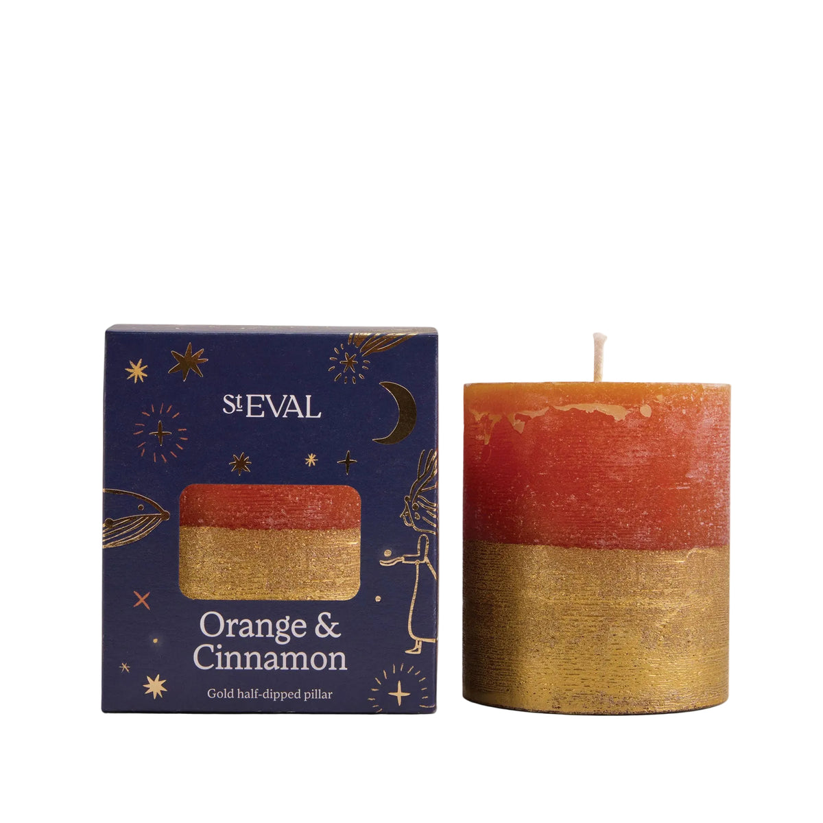 Orange & cinnamon gold dipped pillar candle
