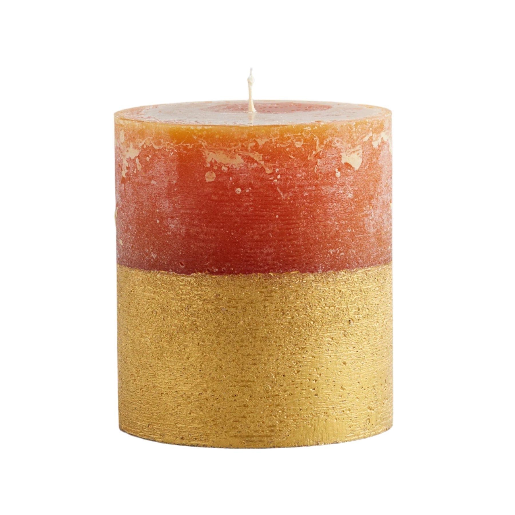 Orange & cinnamon gold half-dipped pillar candle