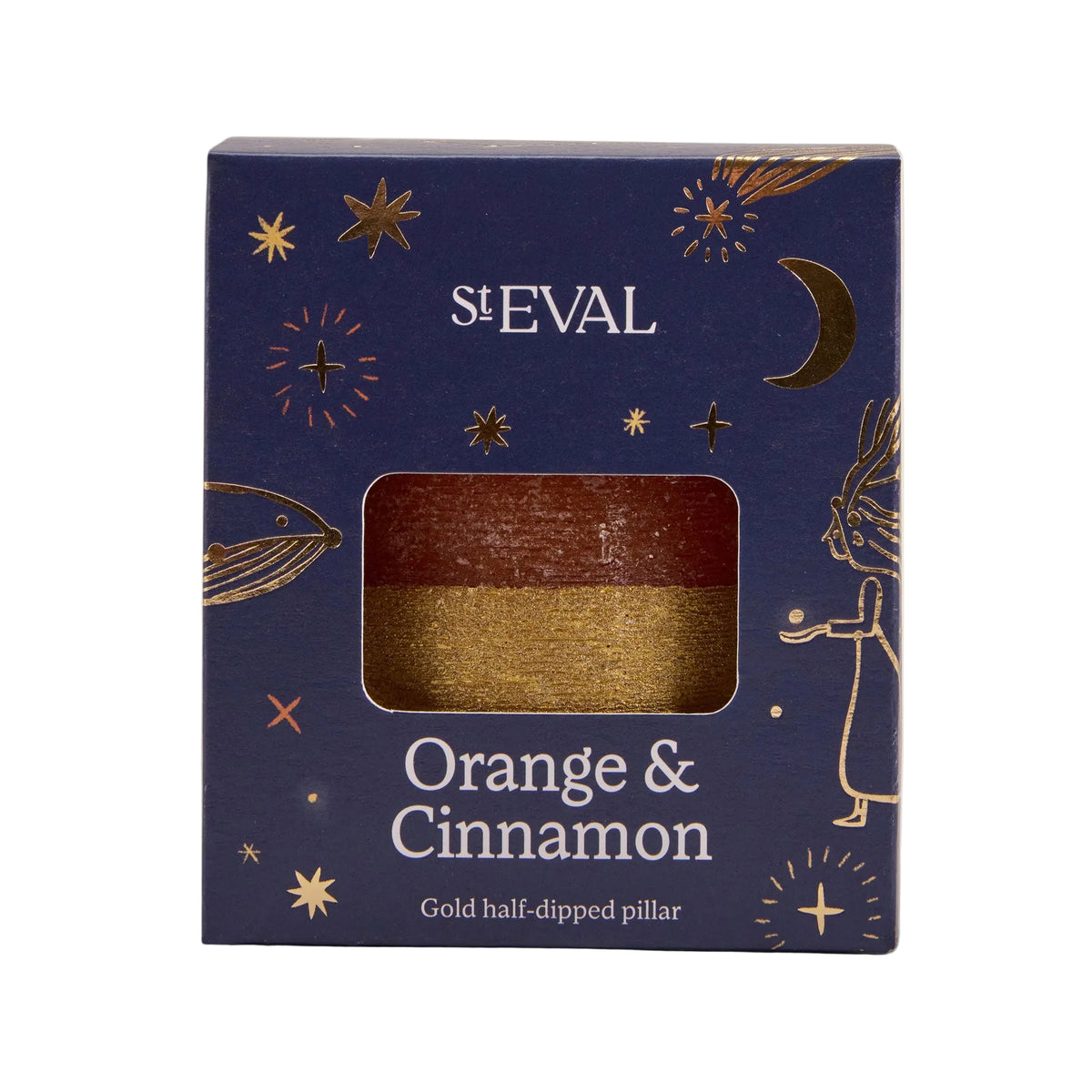 Orange & cinnamon gold dipped pillar candle