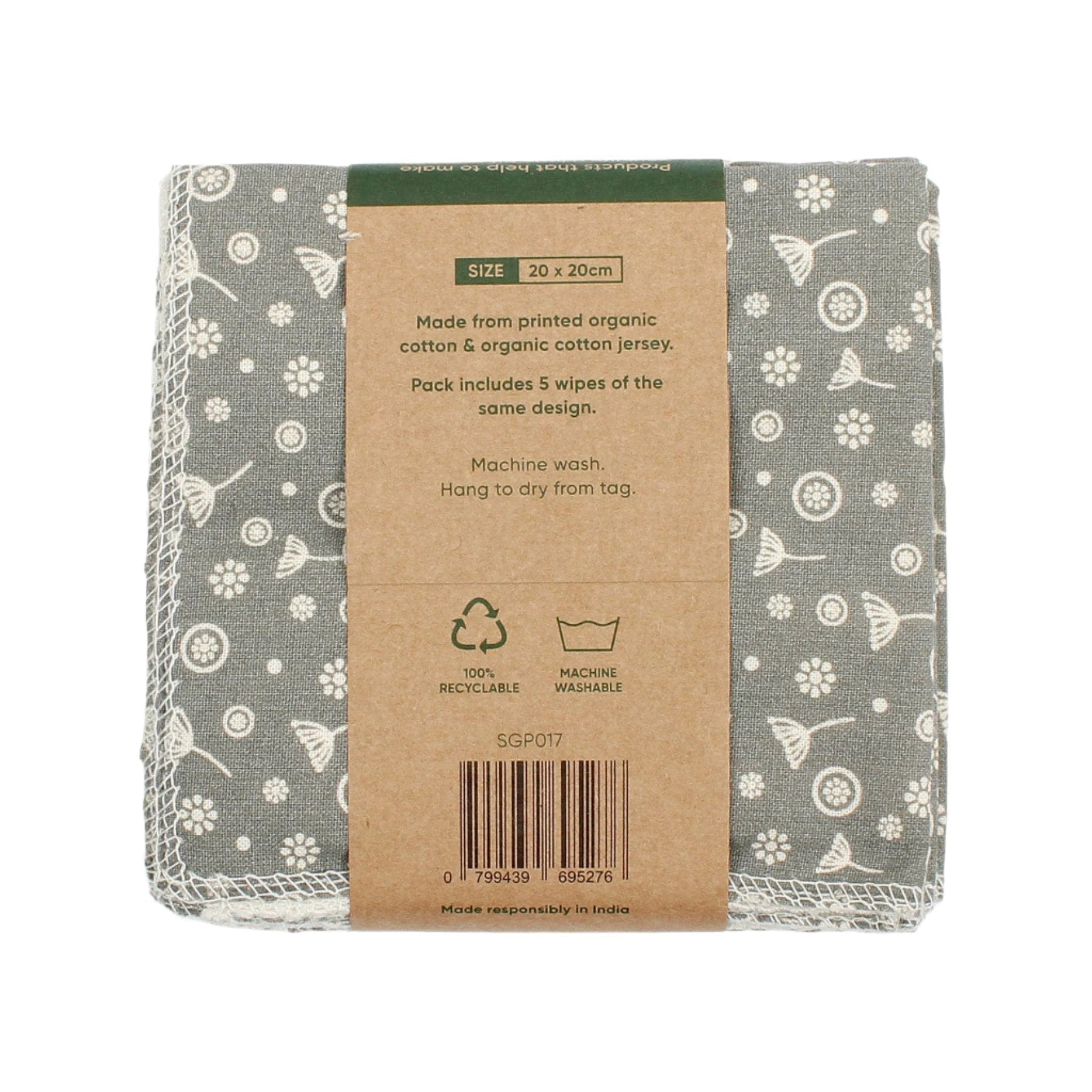 Organic cotton reusable wipes meadow 5pk