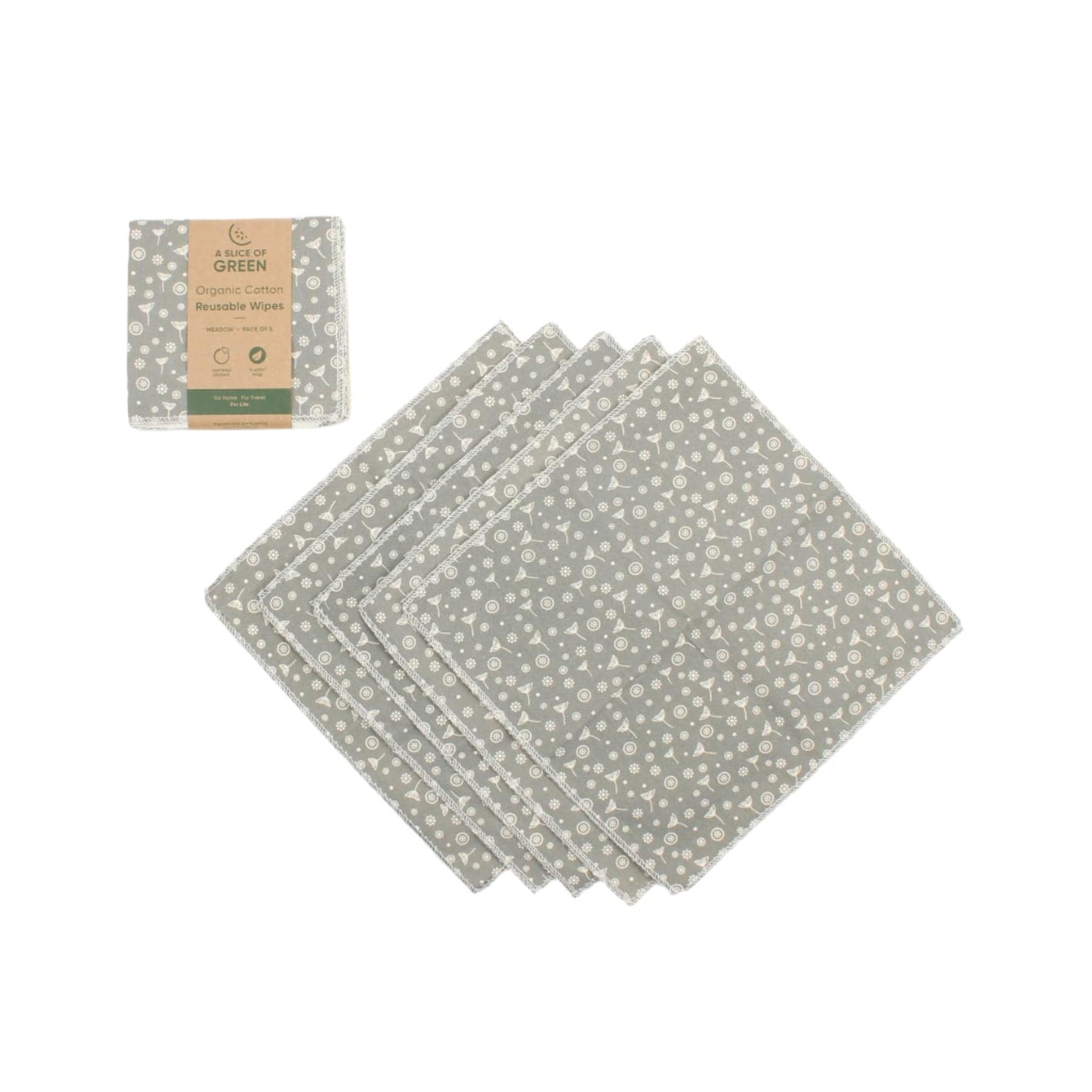 Organic cotton reusable wipes meadow 5pk