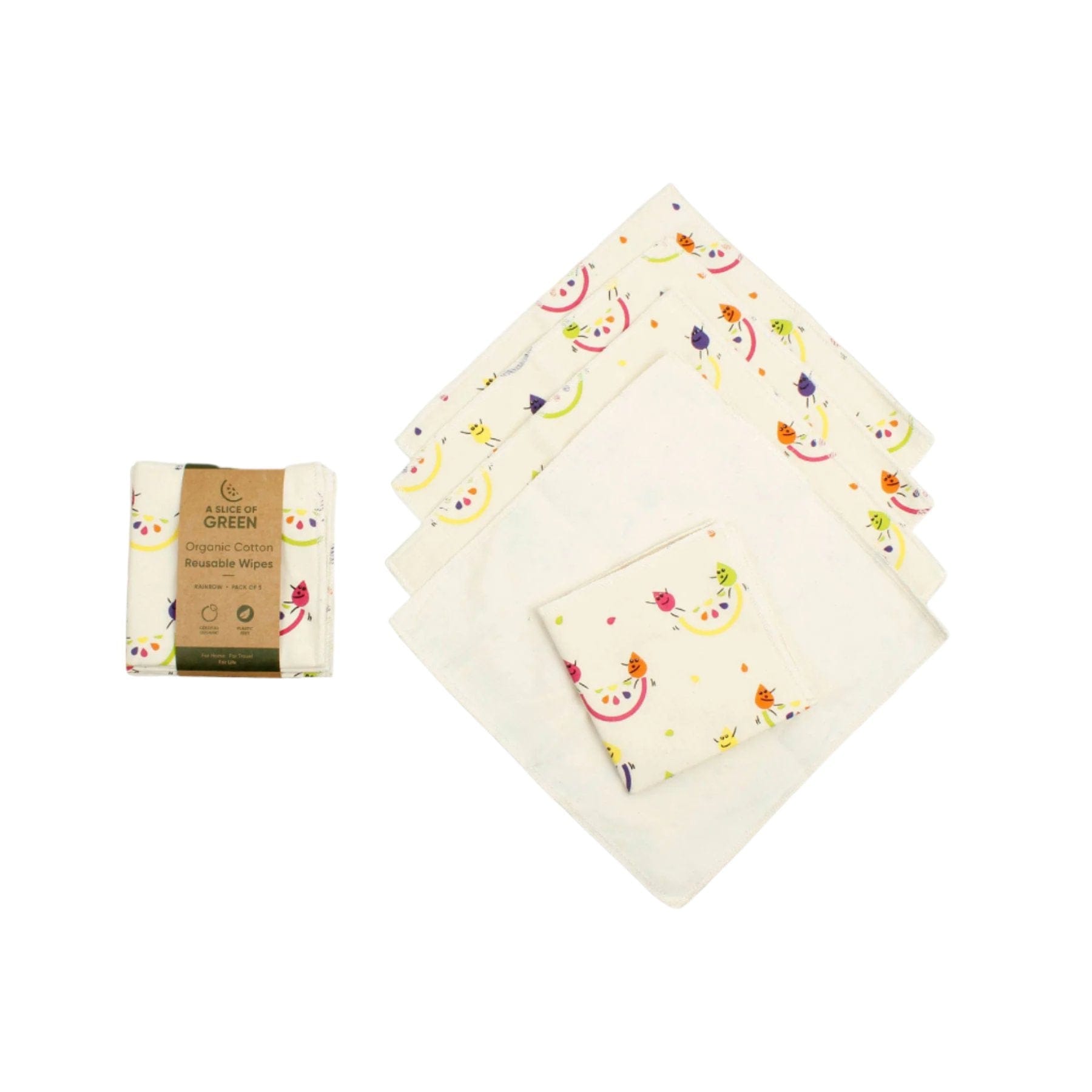 Organic cotton reusable wipes rainbow 5pk