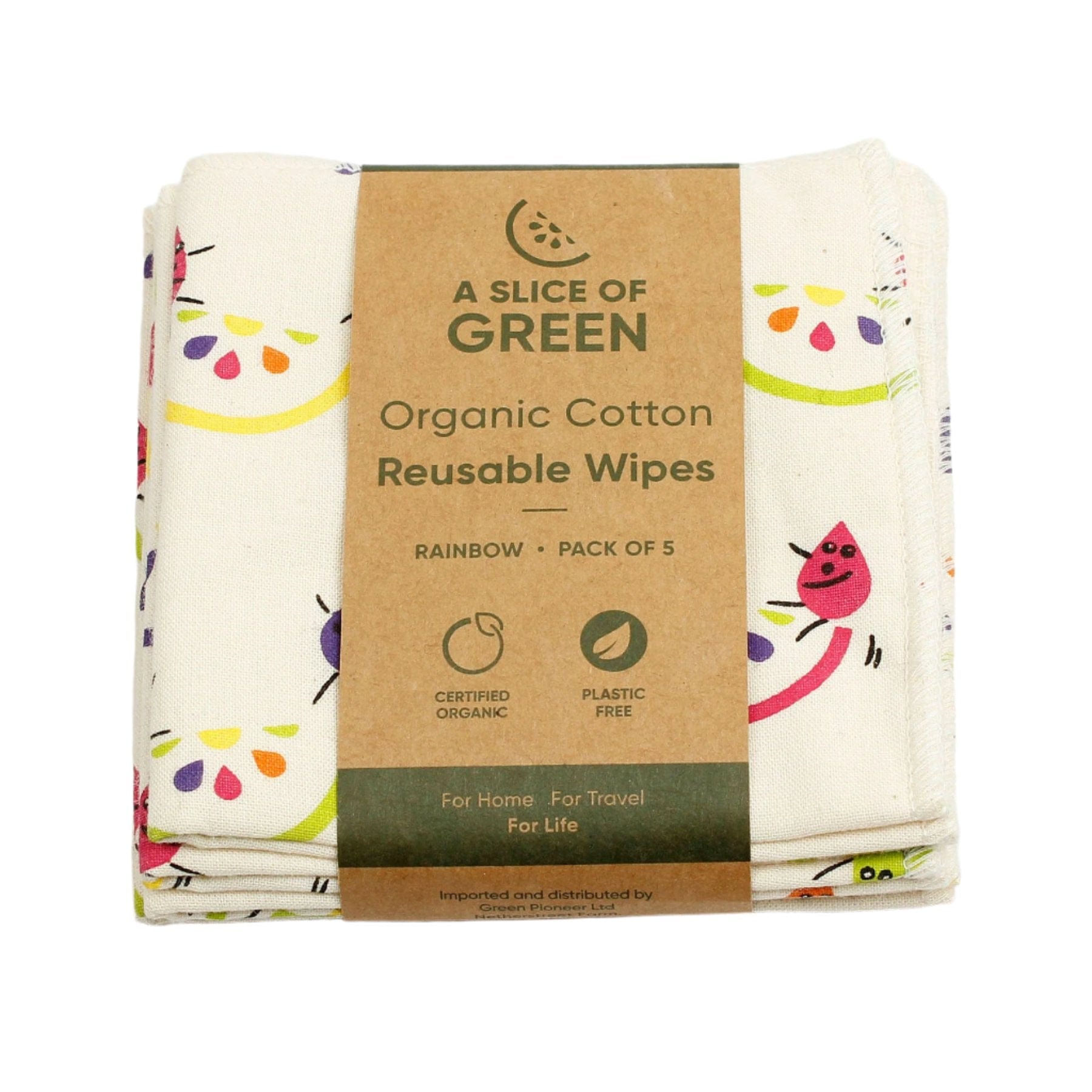 Organic cotton reusable wipes rainbow 5pk