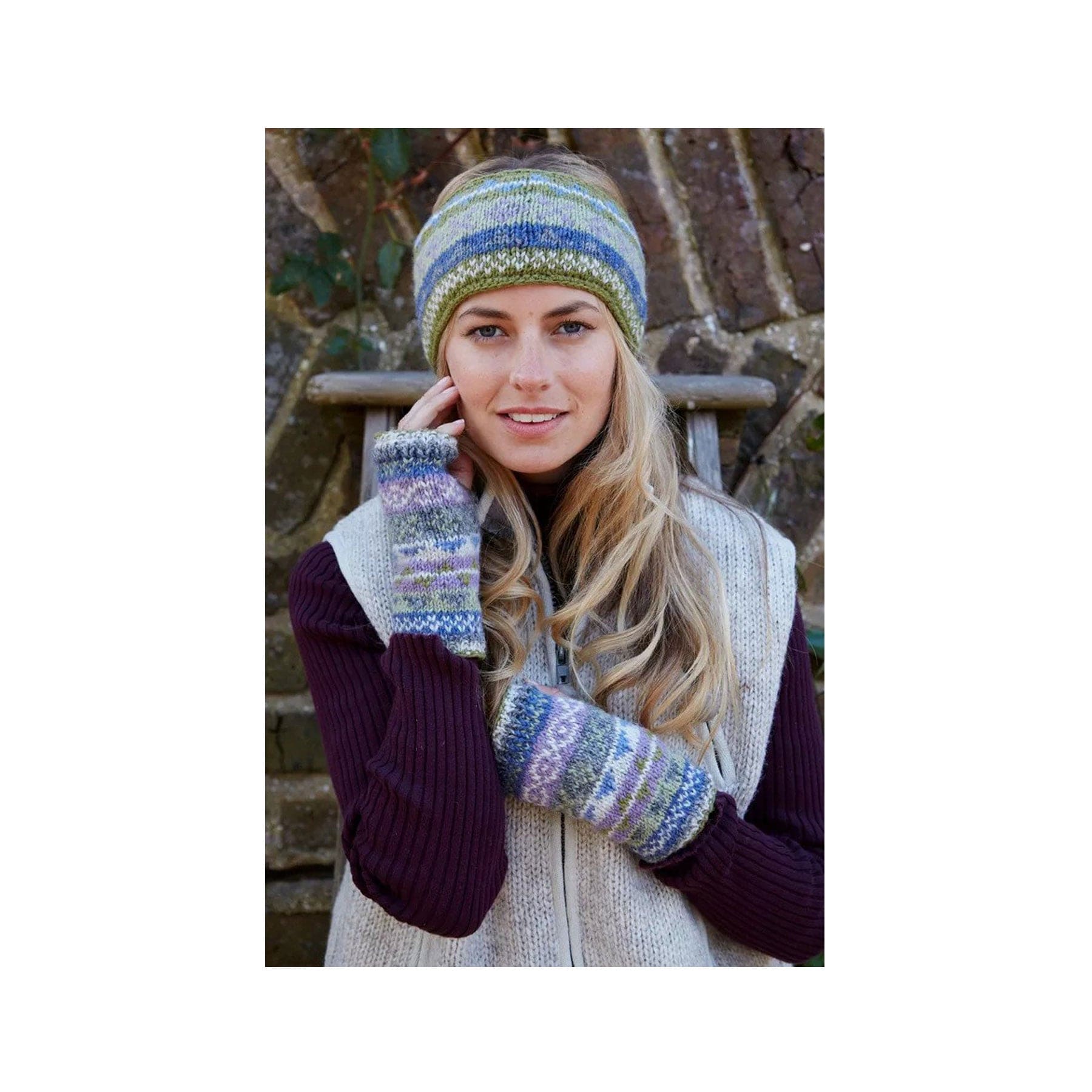 Womens classic fairisle olive headband