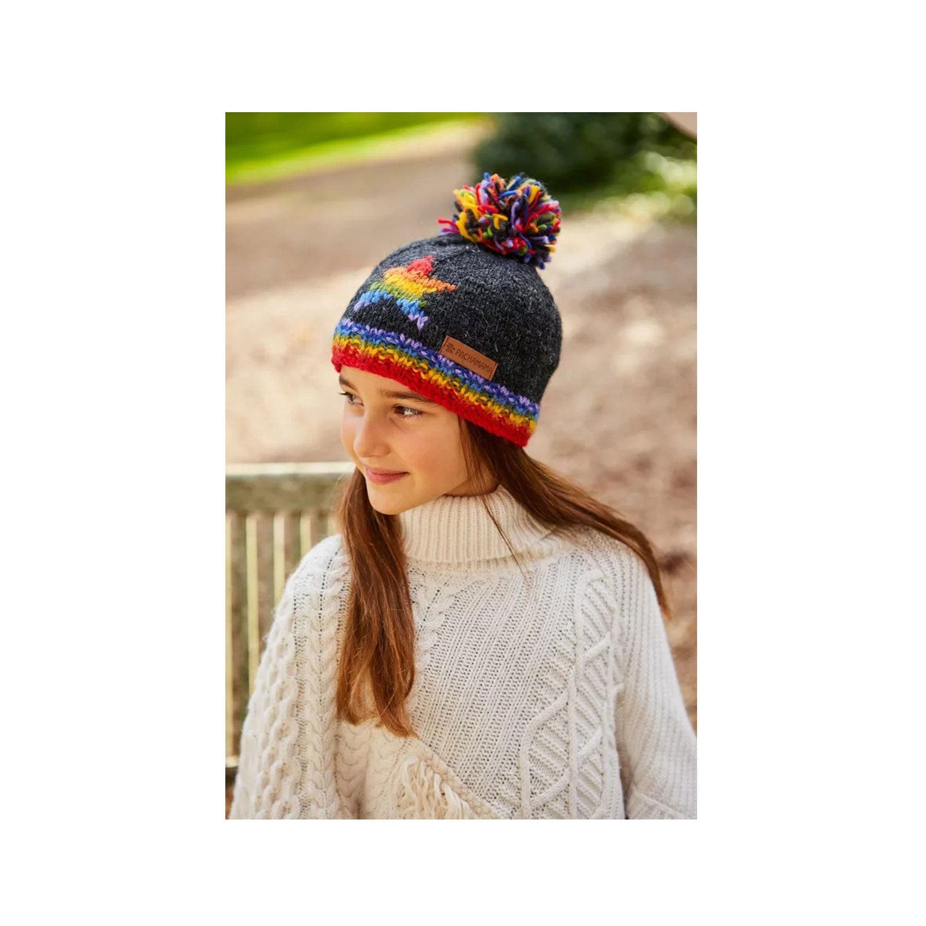 Kids rainbow star bobble beanie