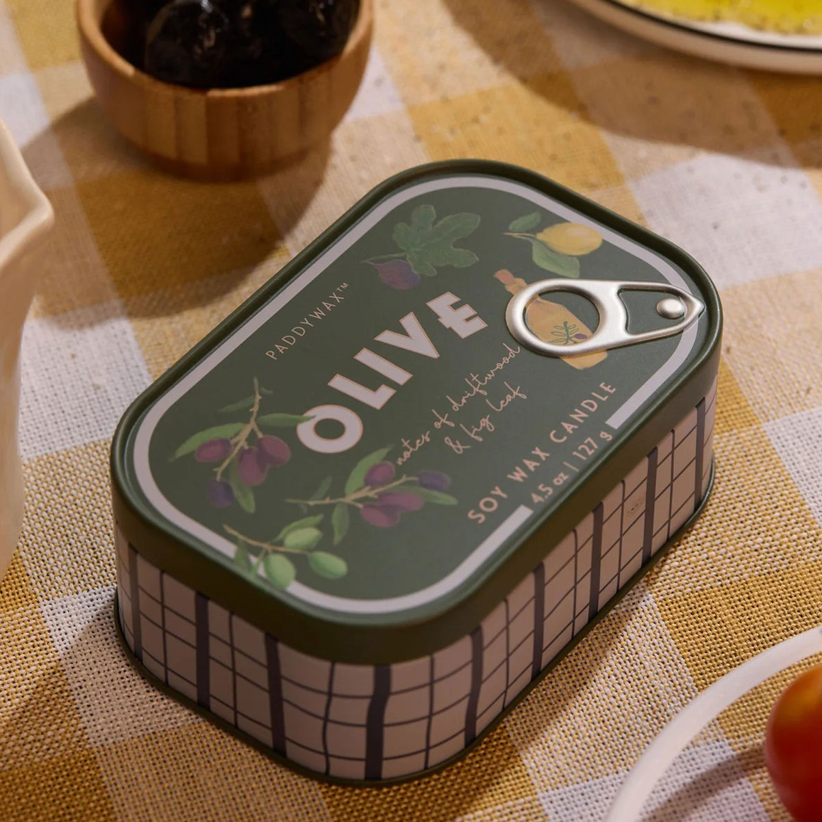 Olive tin candle
