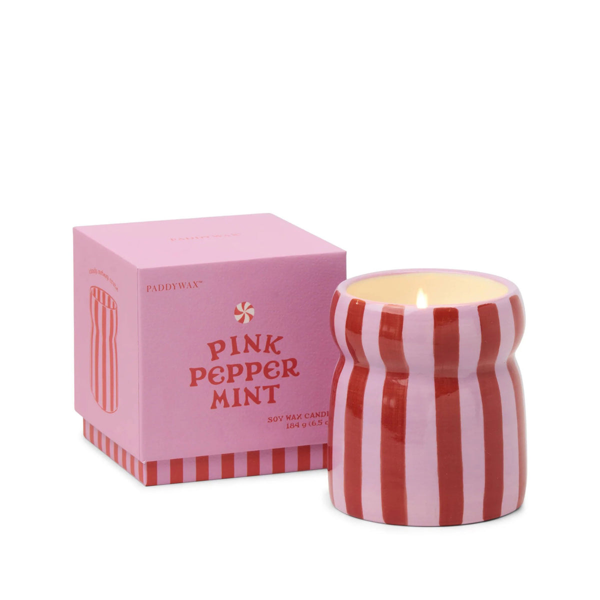Pink peppermint striped candle
