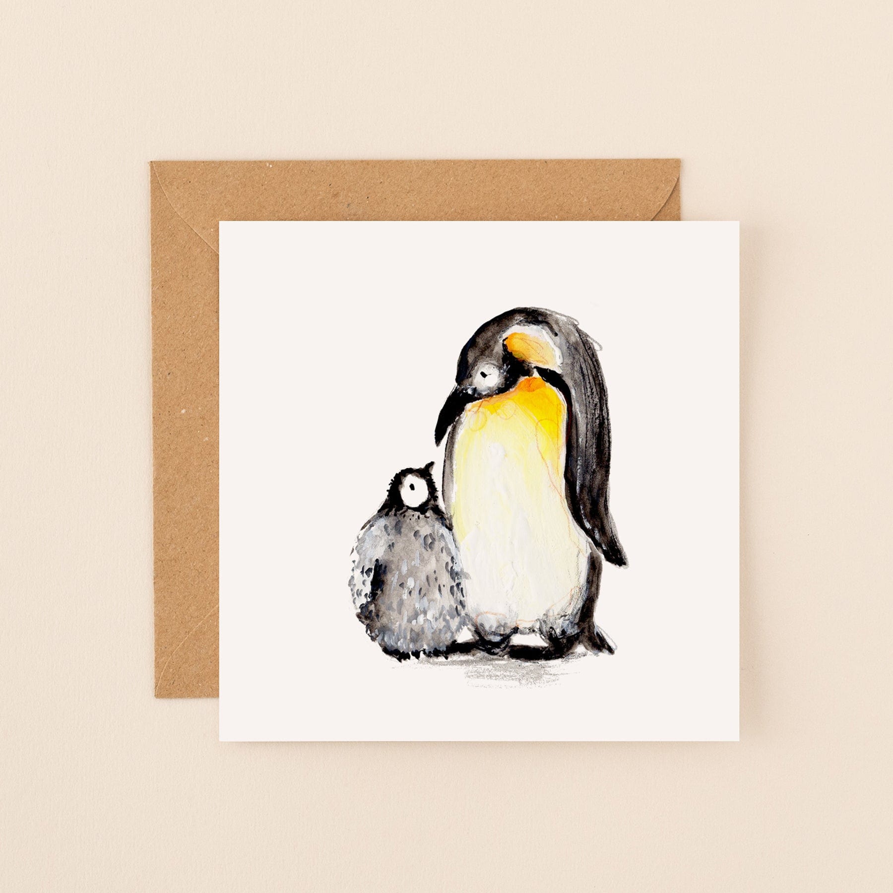 Penguin mum and baby greetings card