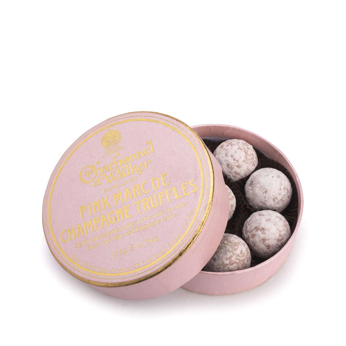 Pink marc de champagne truffles