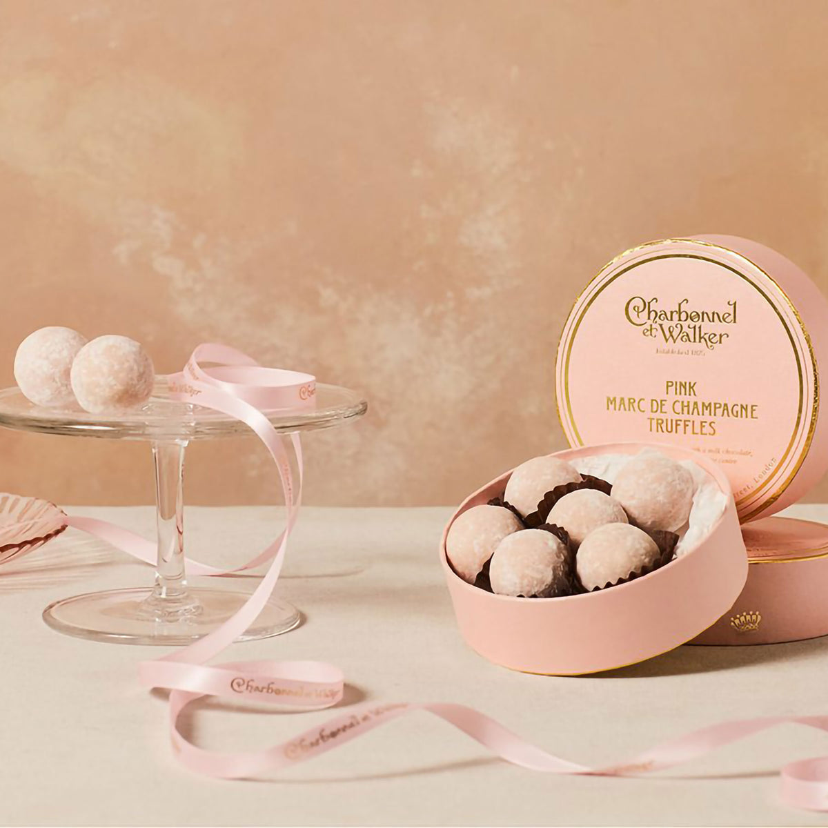 Pink marc de champagne truffles