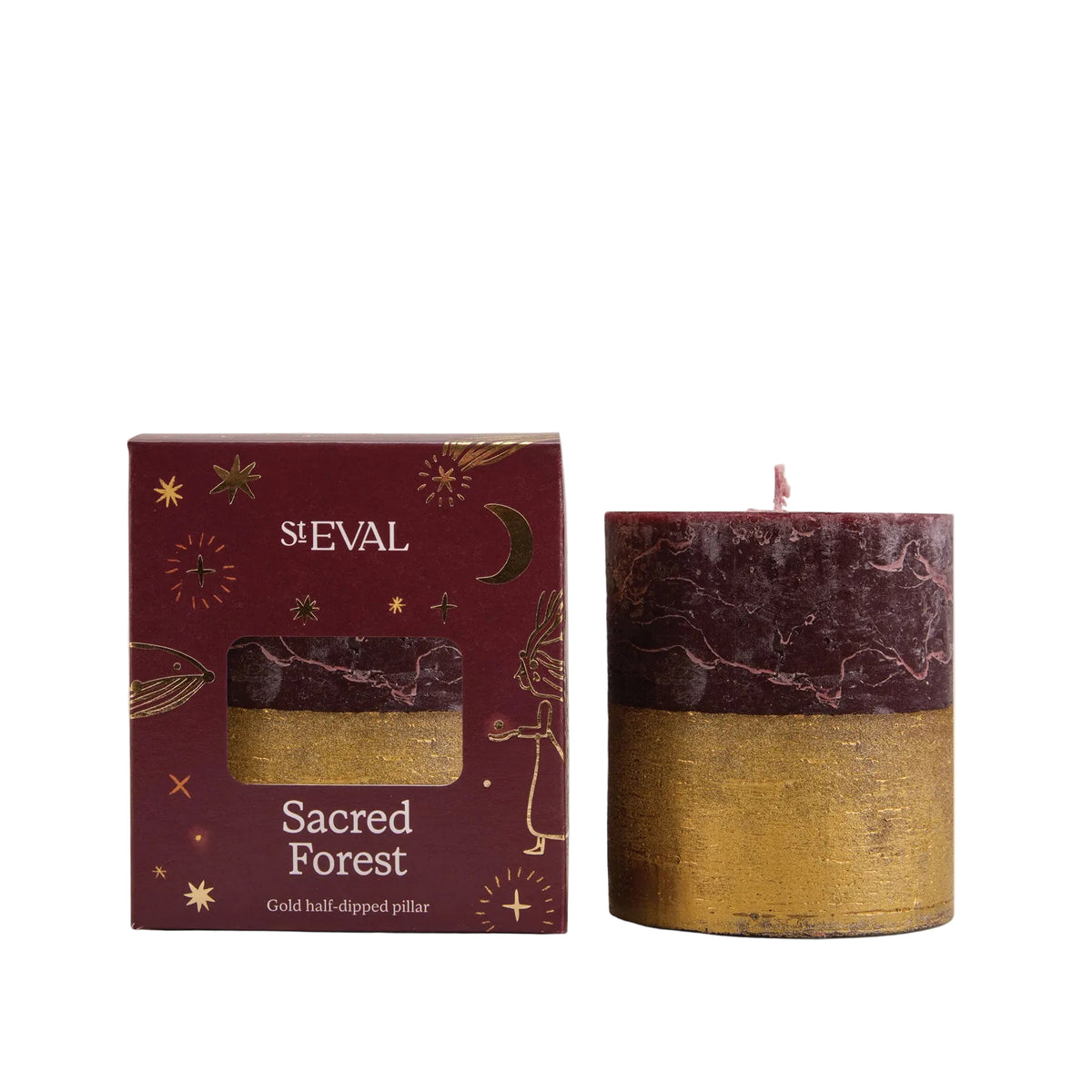 Sacred forest gold dipped pillar candle