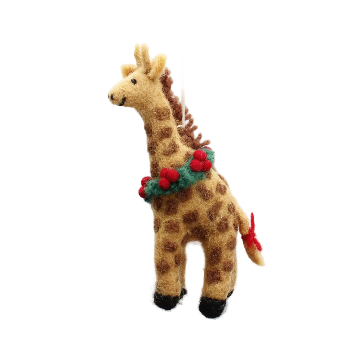 Safari giraffe with holly wreath hanging decoration