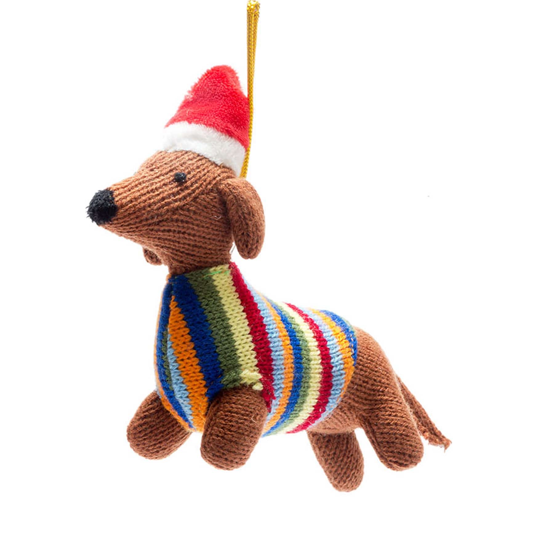 Knitted bright jumper sausage dog hanging dec