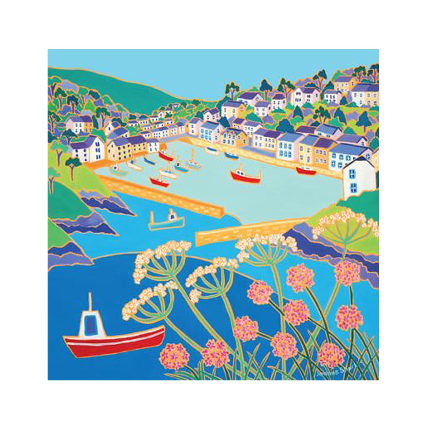 Seaside flowers Polperro greetings card