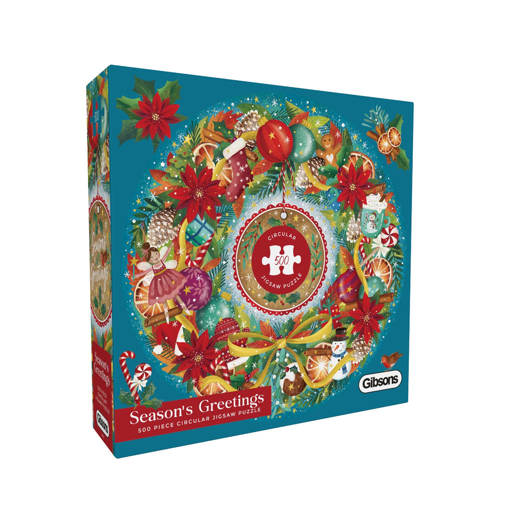 Seasons greetings 500 piece circular jigsaw puzzle