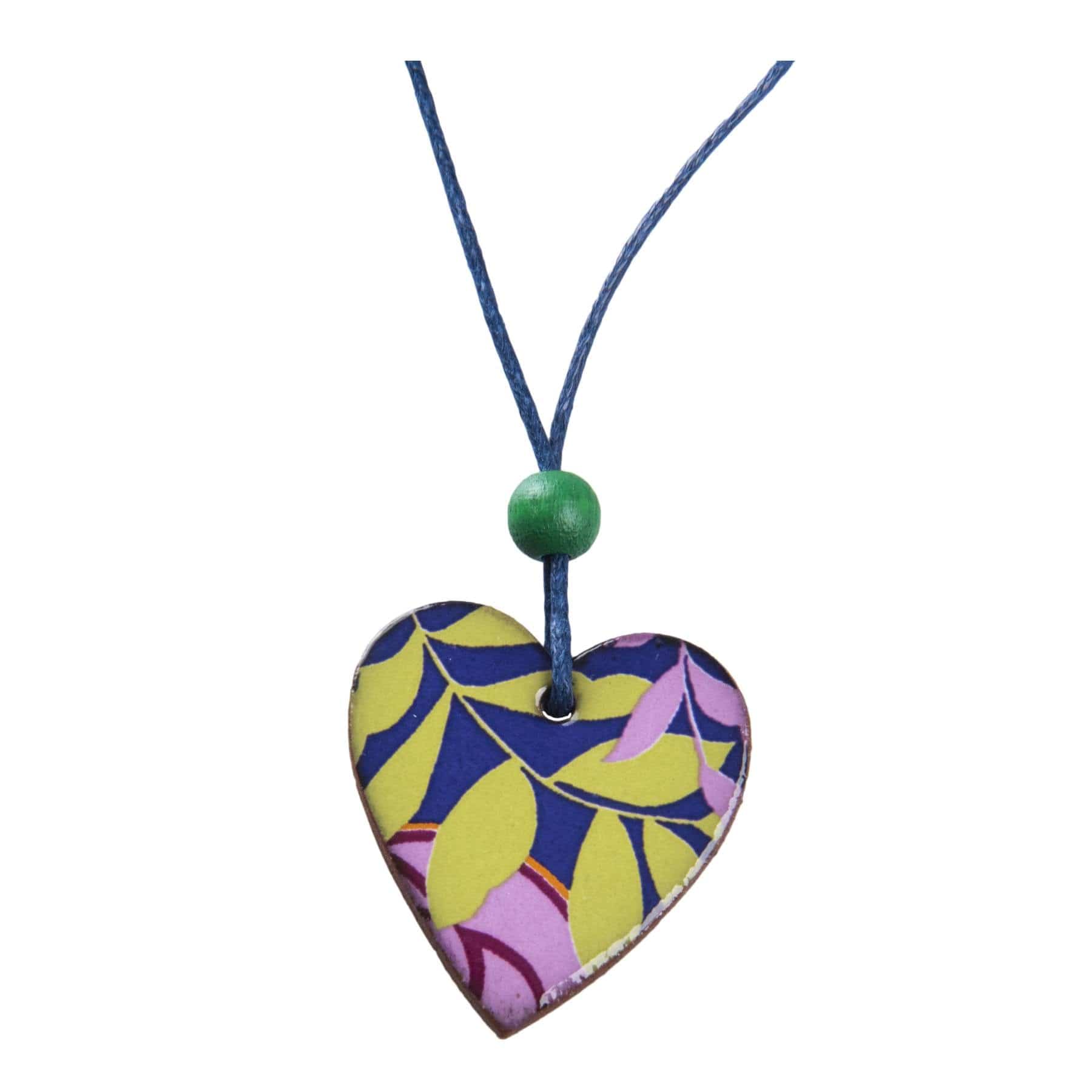 Heart abstract floral pendant green leaves