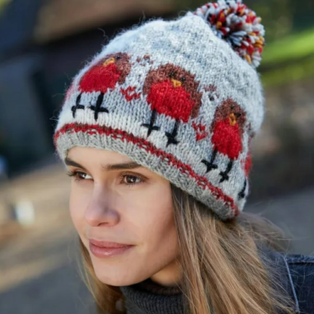 Christmas robin bobble beanie