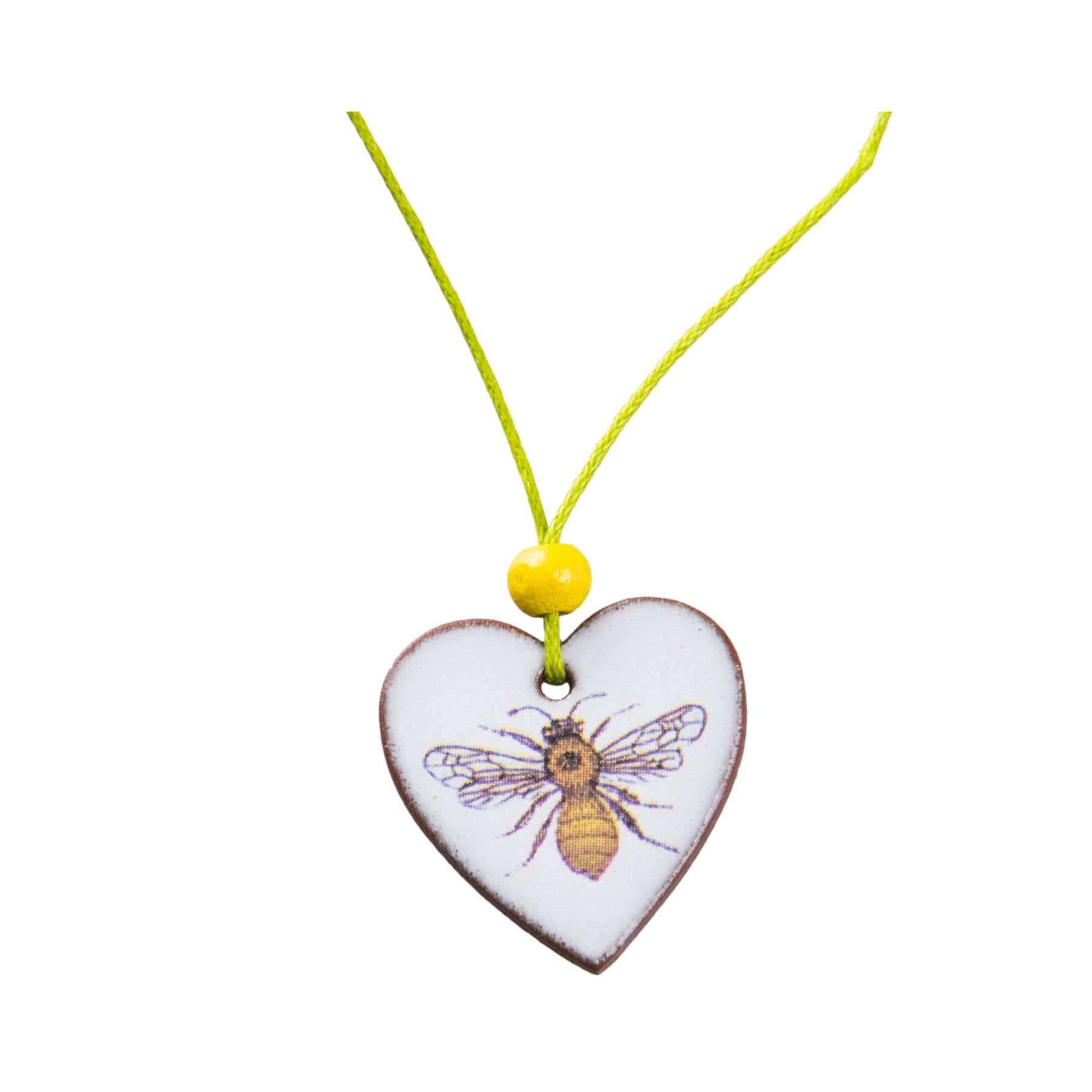 Ceramic heart shaped bee pendant (Yellow ball)