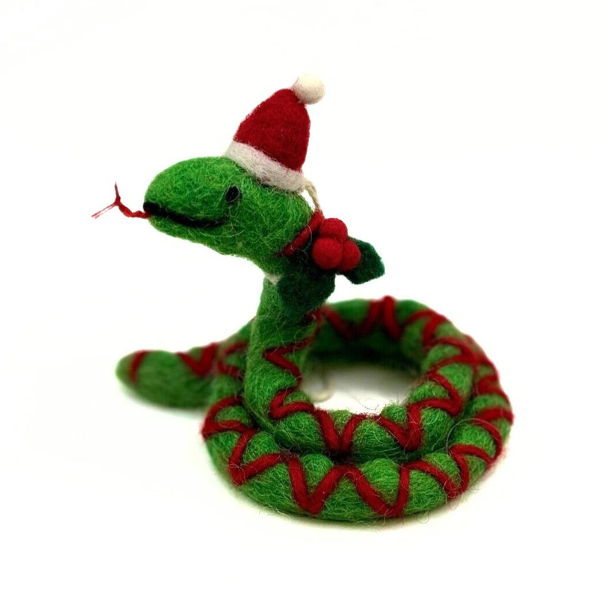 Snake with holly sprig hanging decoration
