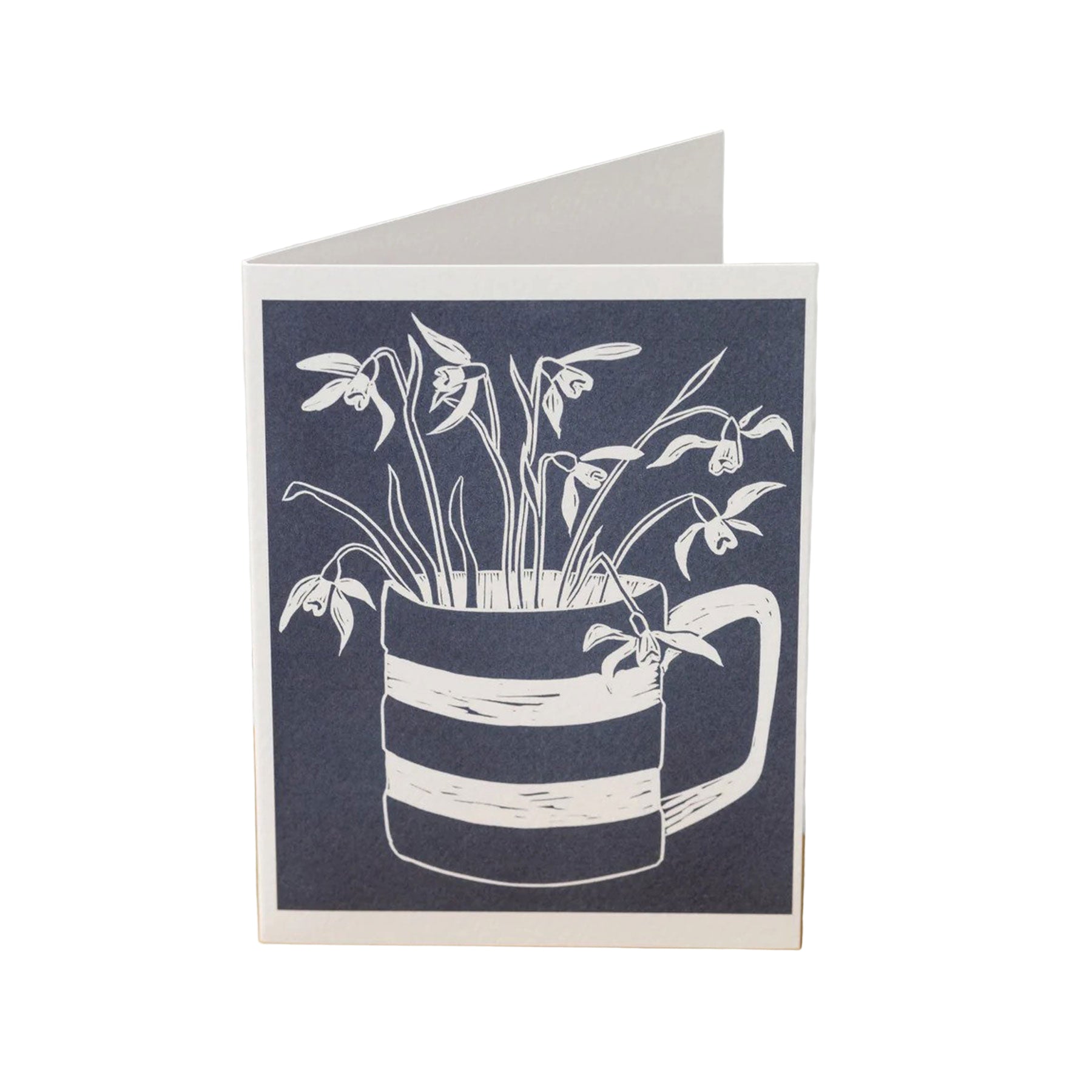 Snowdrops in Cornishware greetings card