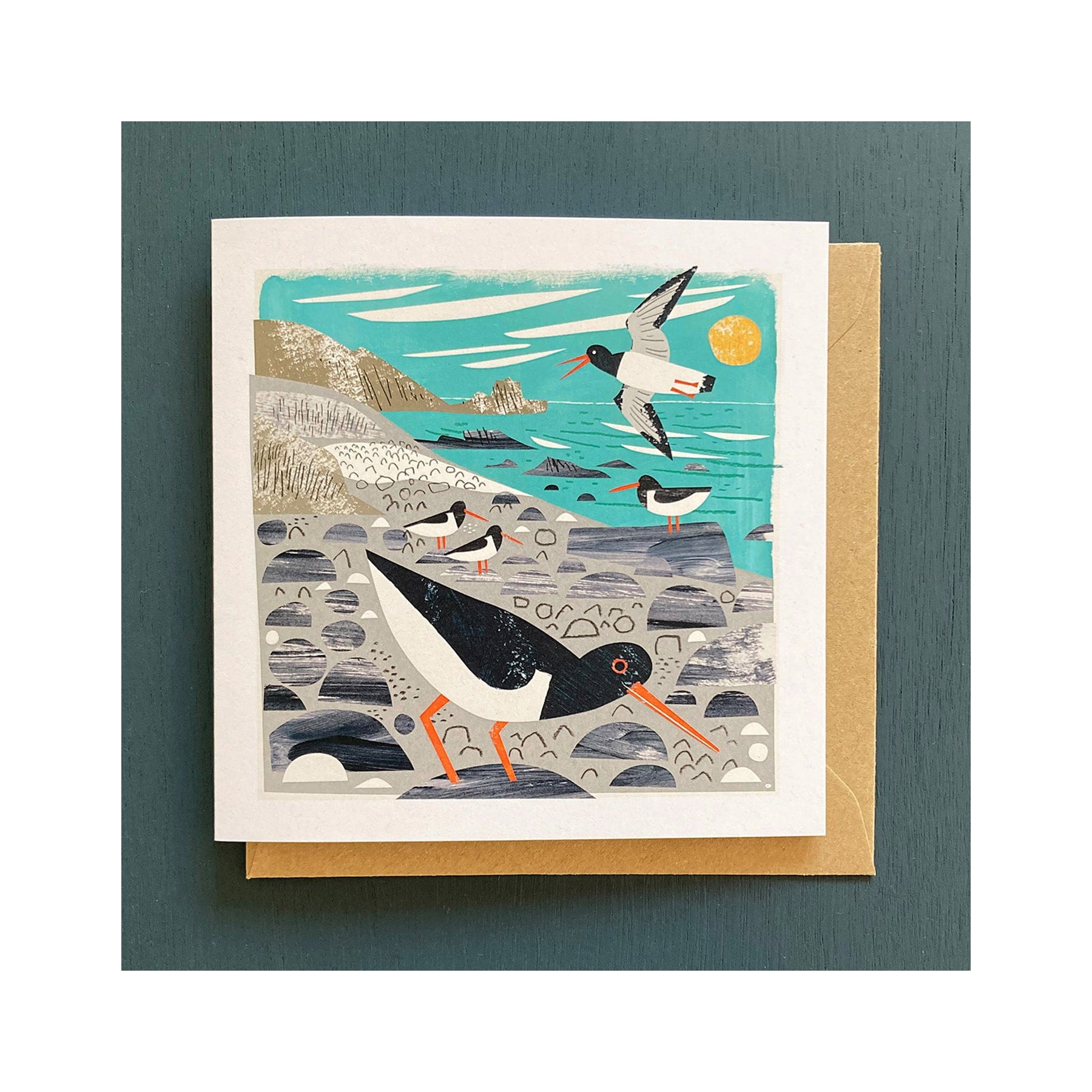 St Loy's cove oystercatchers greetings card