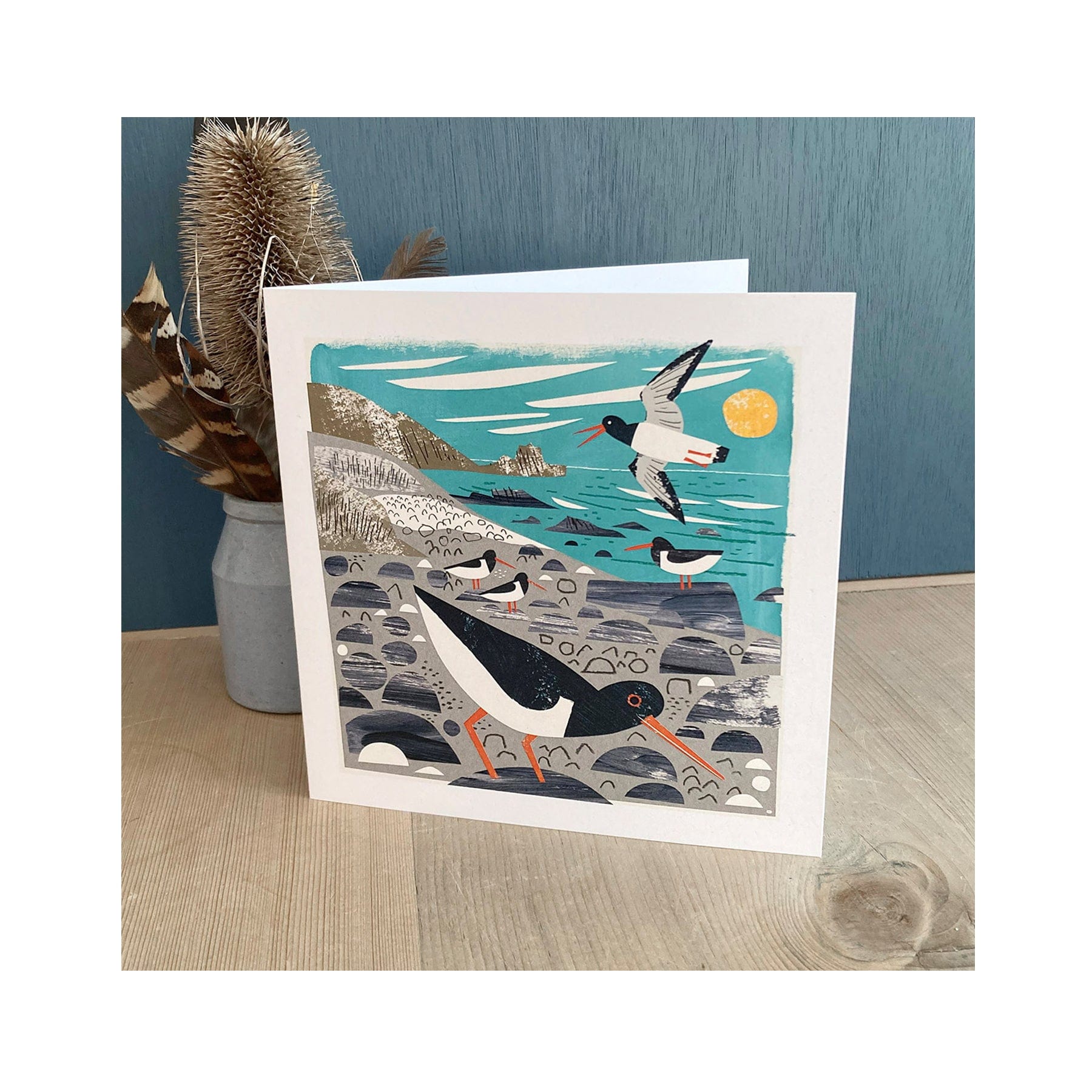 St Loy's cove oystercatchers greetings card