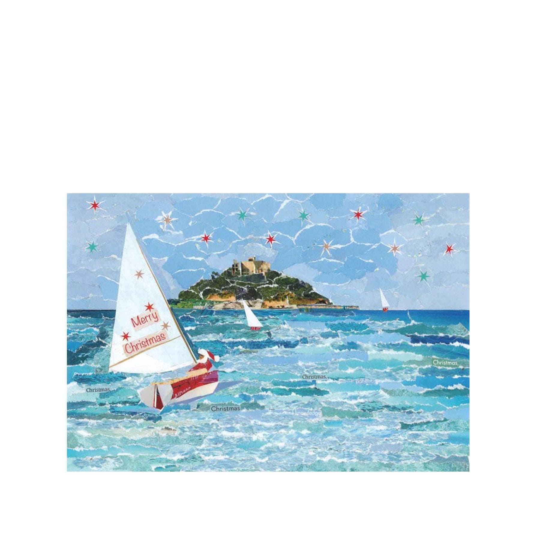 St Michael's Mount santa in a boat Christmas card