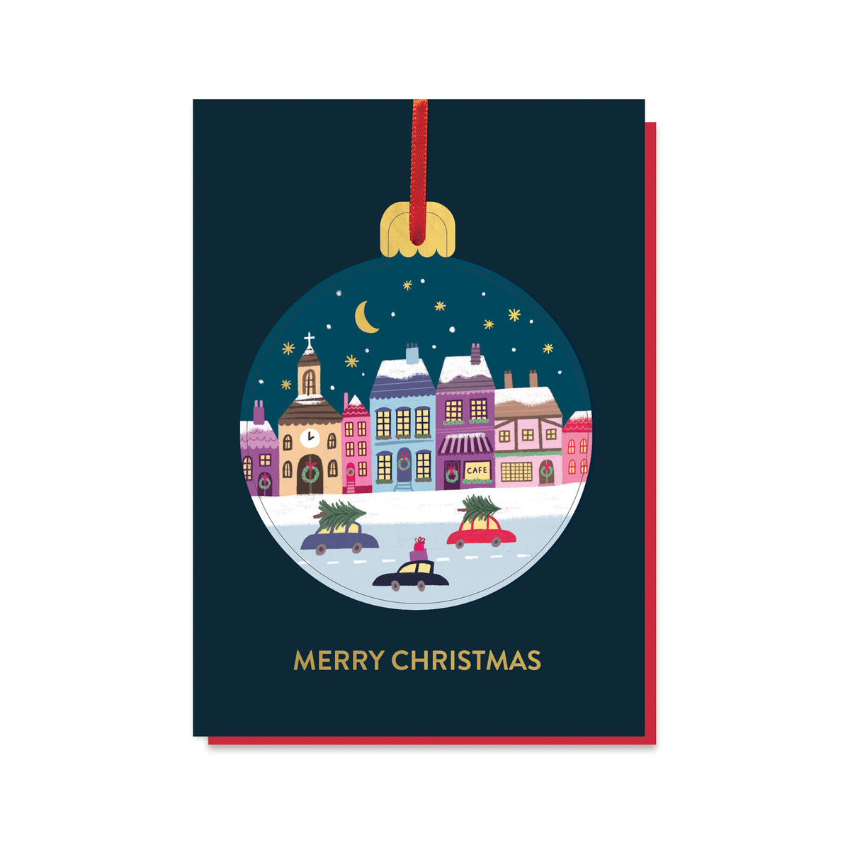 Christmas town bauble Christmas card