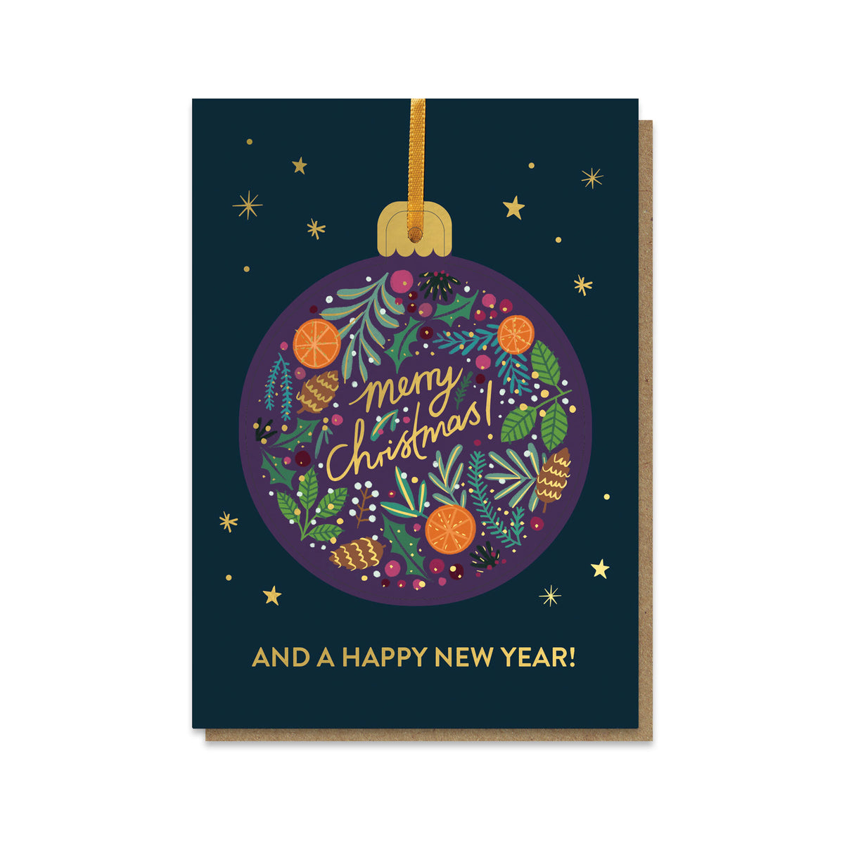 Festive foliage bauble Christmas card
