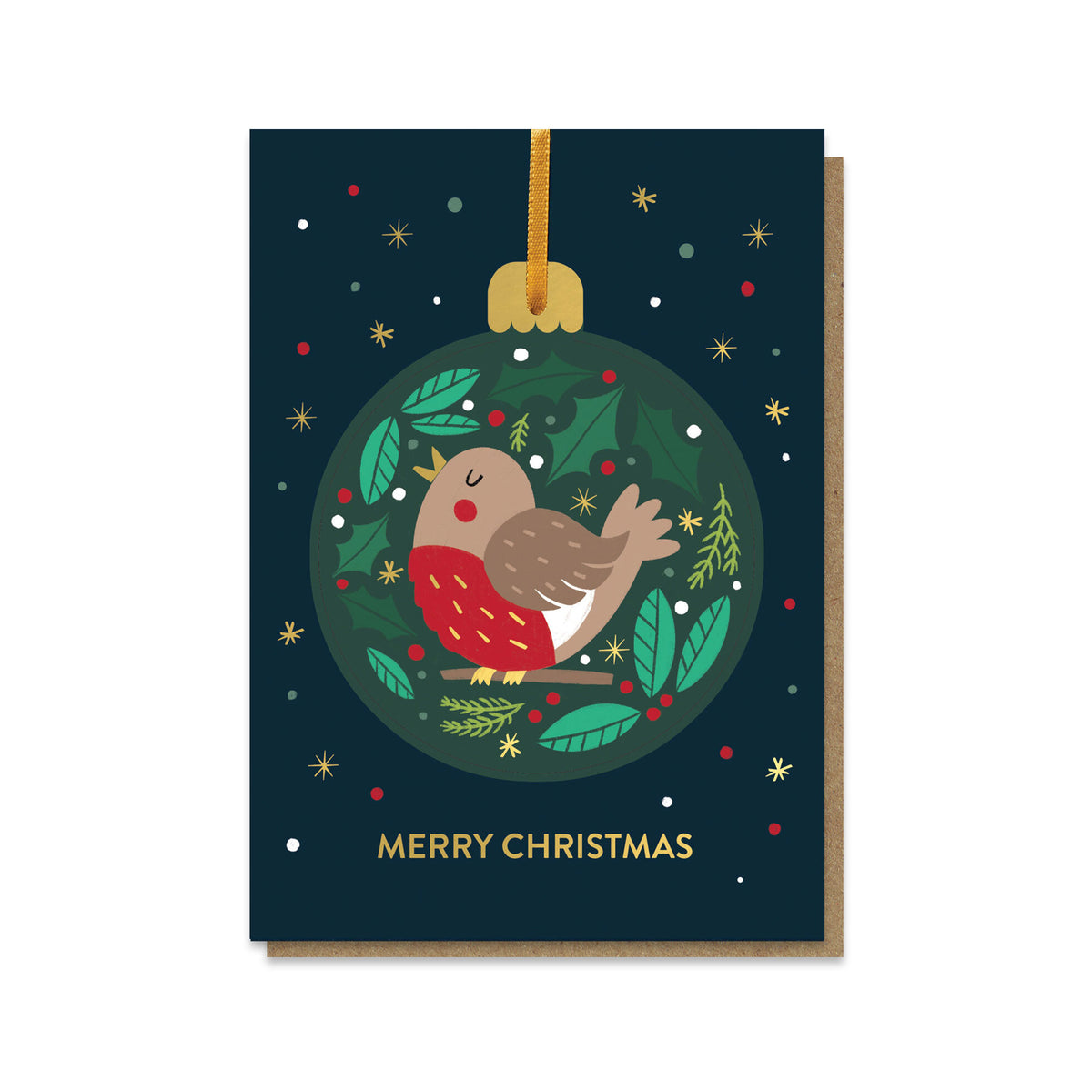 Red robin bauble Christmas card
