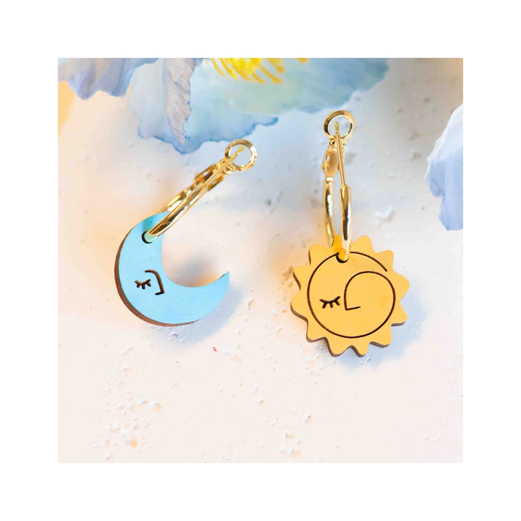 Sun and crescent hoop earrings