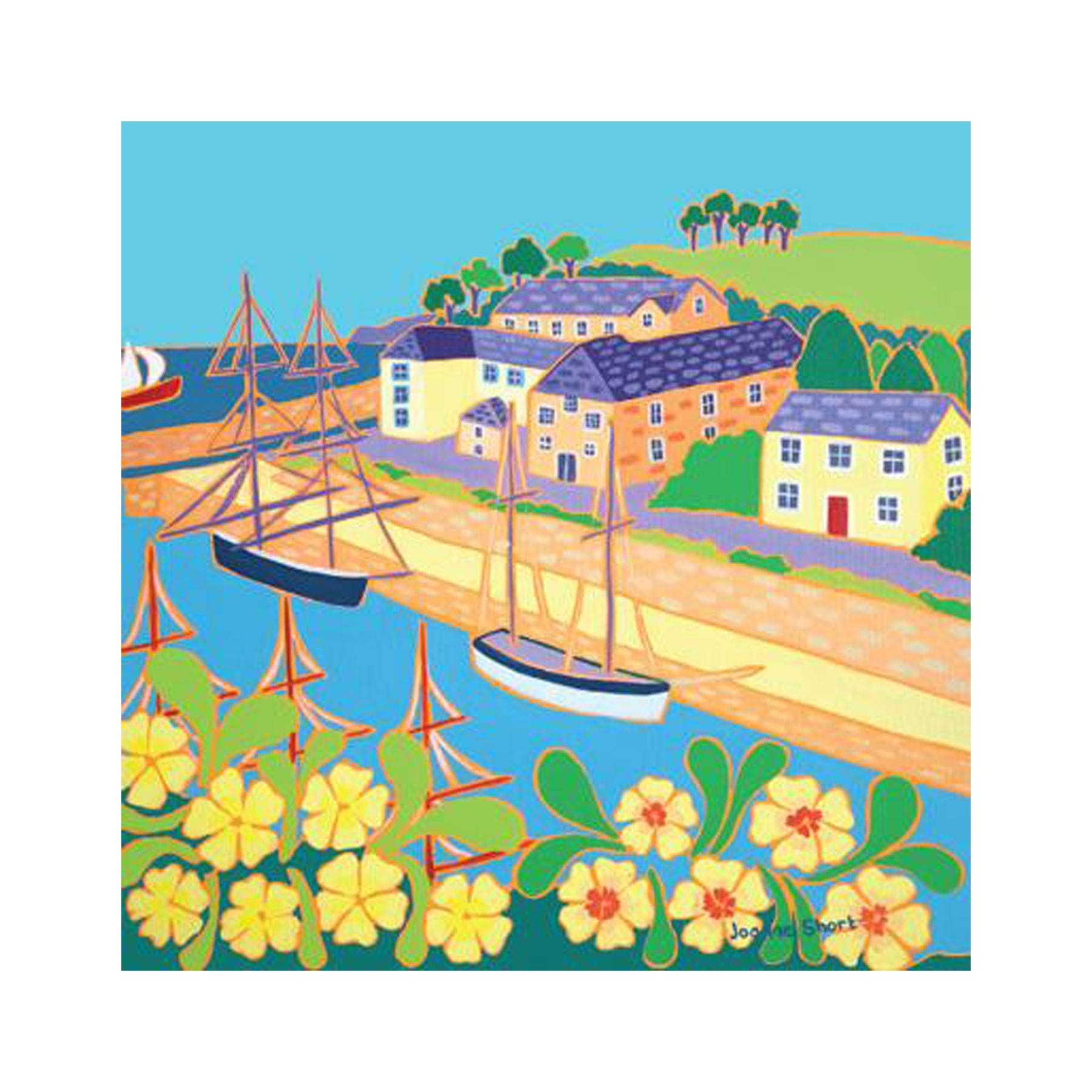 Tall ships and primroses Charlestown greetings card