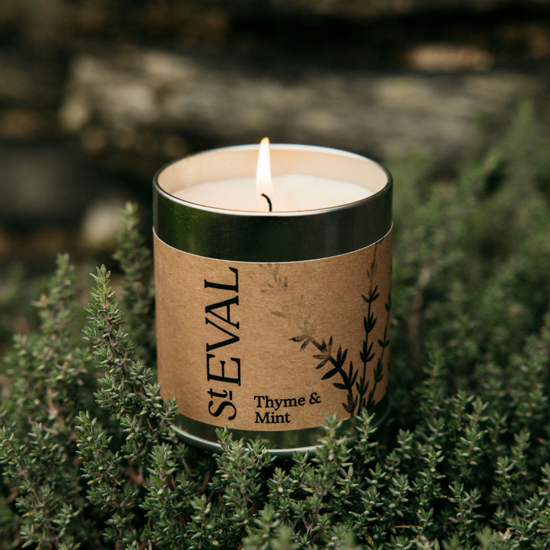 Thyme & mint scented tin candle