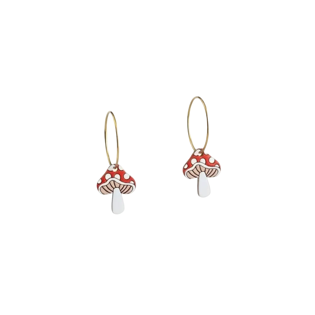 Toadstool mushroom hoop earrings