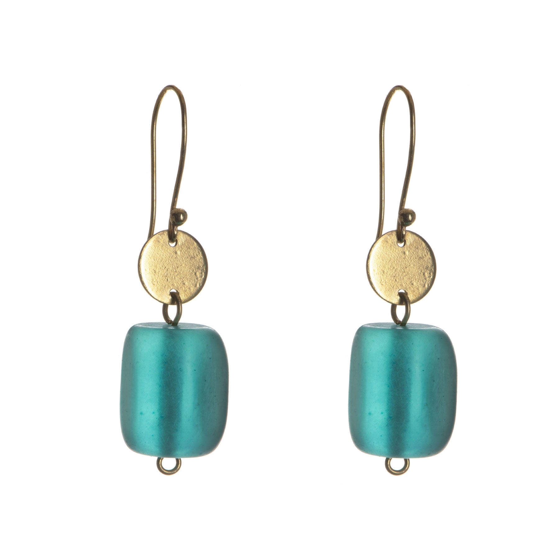 Triangle barrel earrings teal