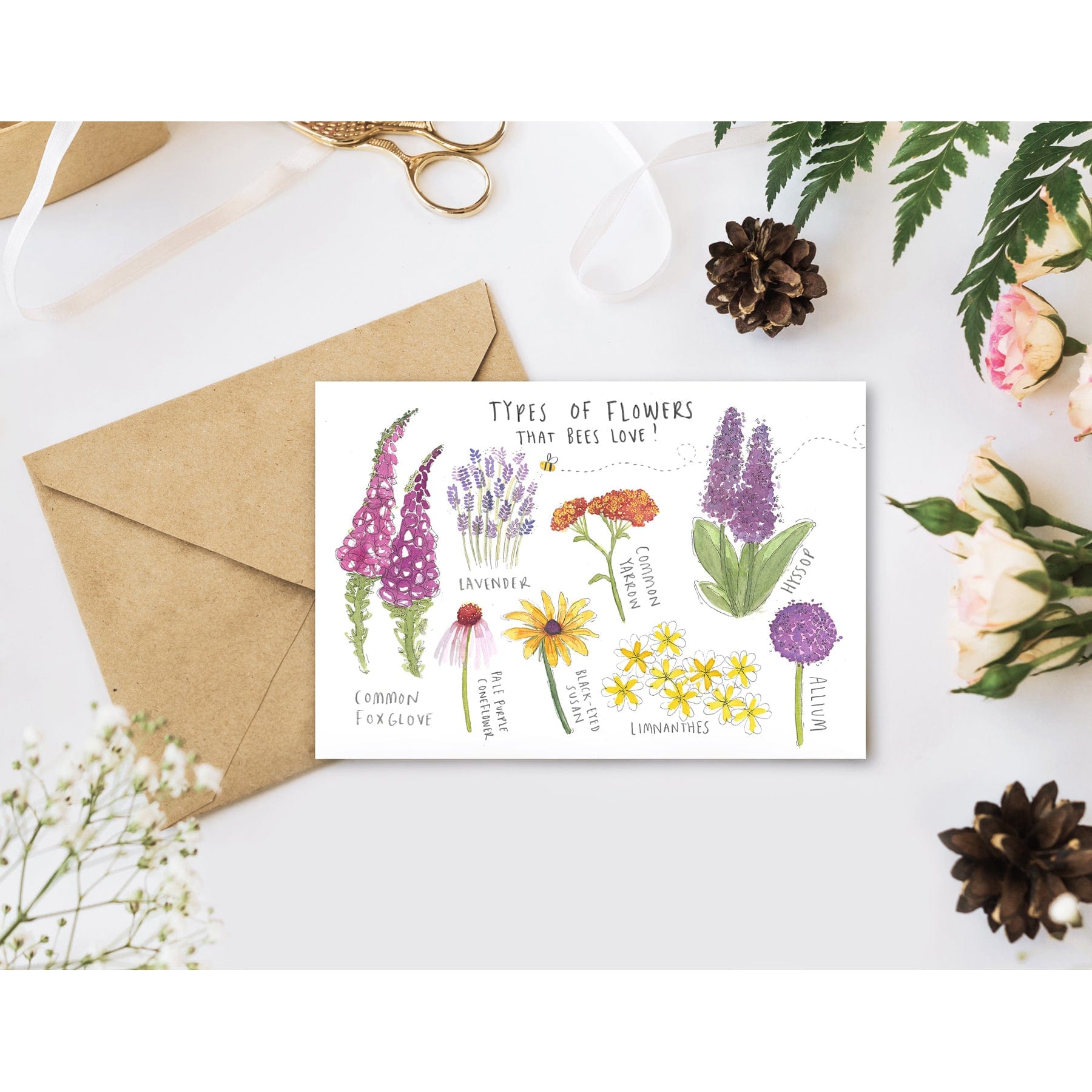 Types of flowers that bees love greetings card