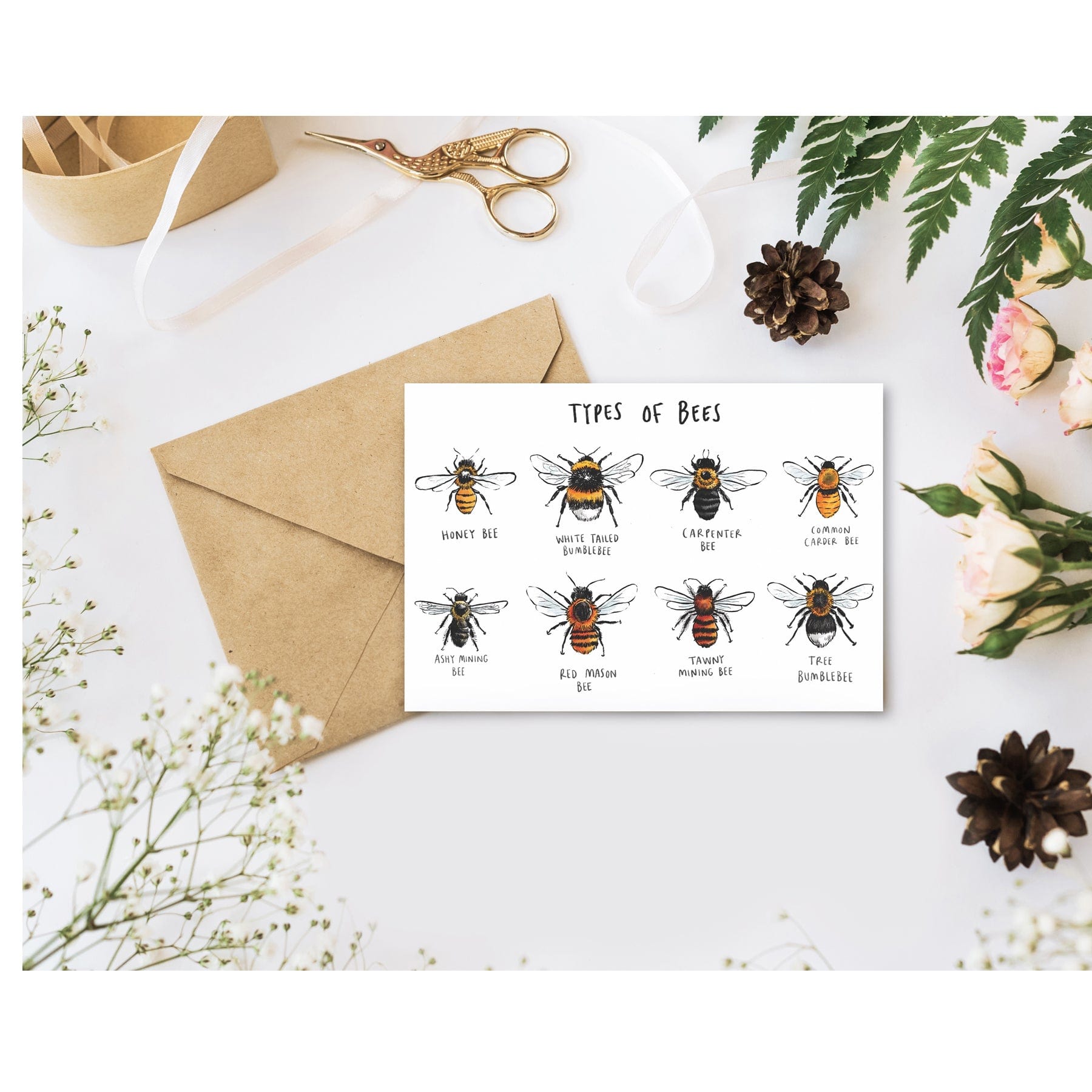 Types of bees greetings card