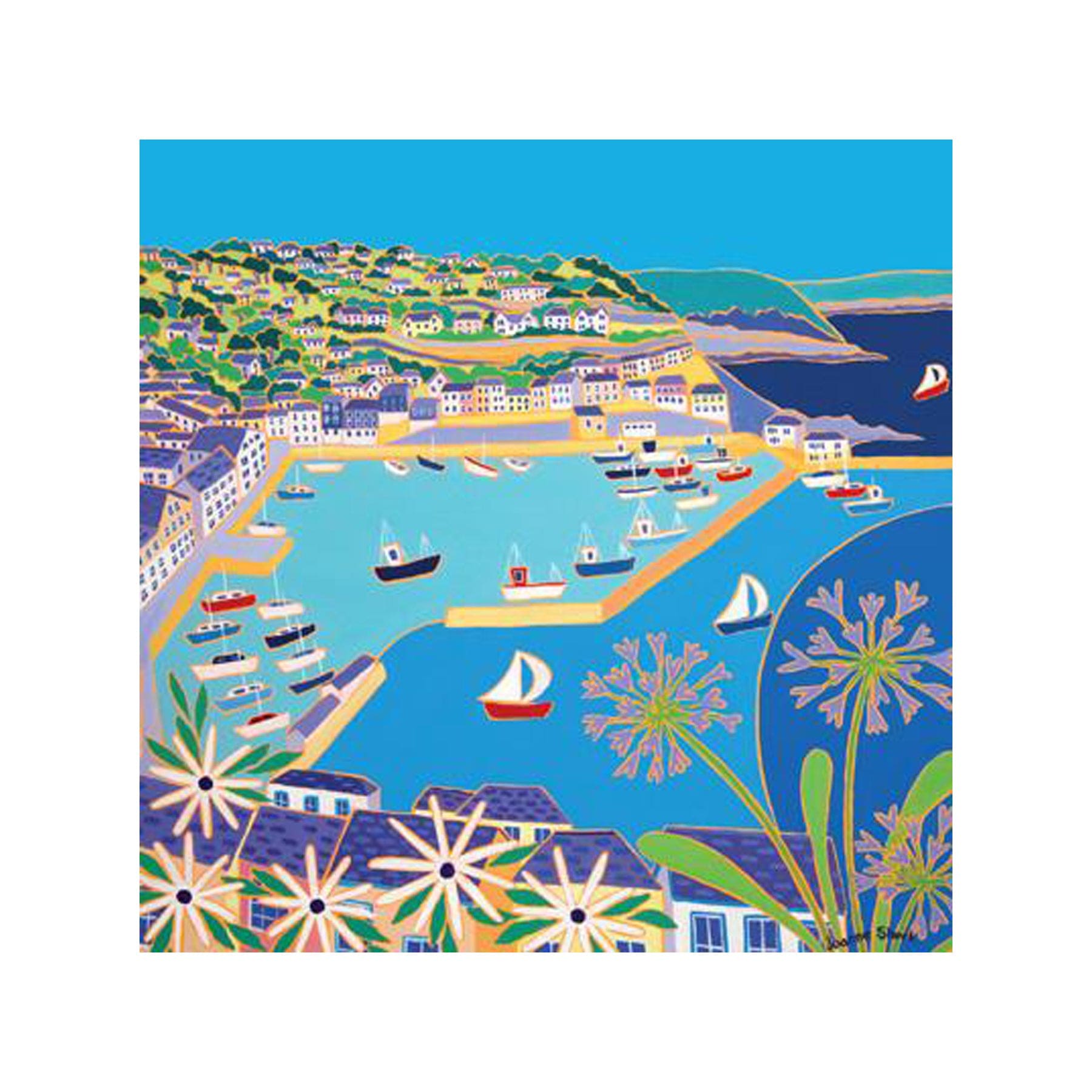 View across the harbour at Mevagissey greetings card