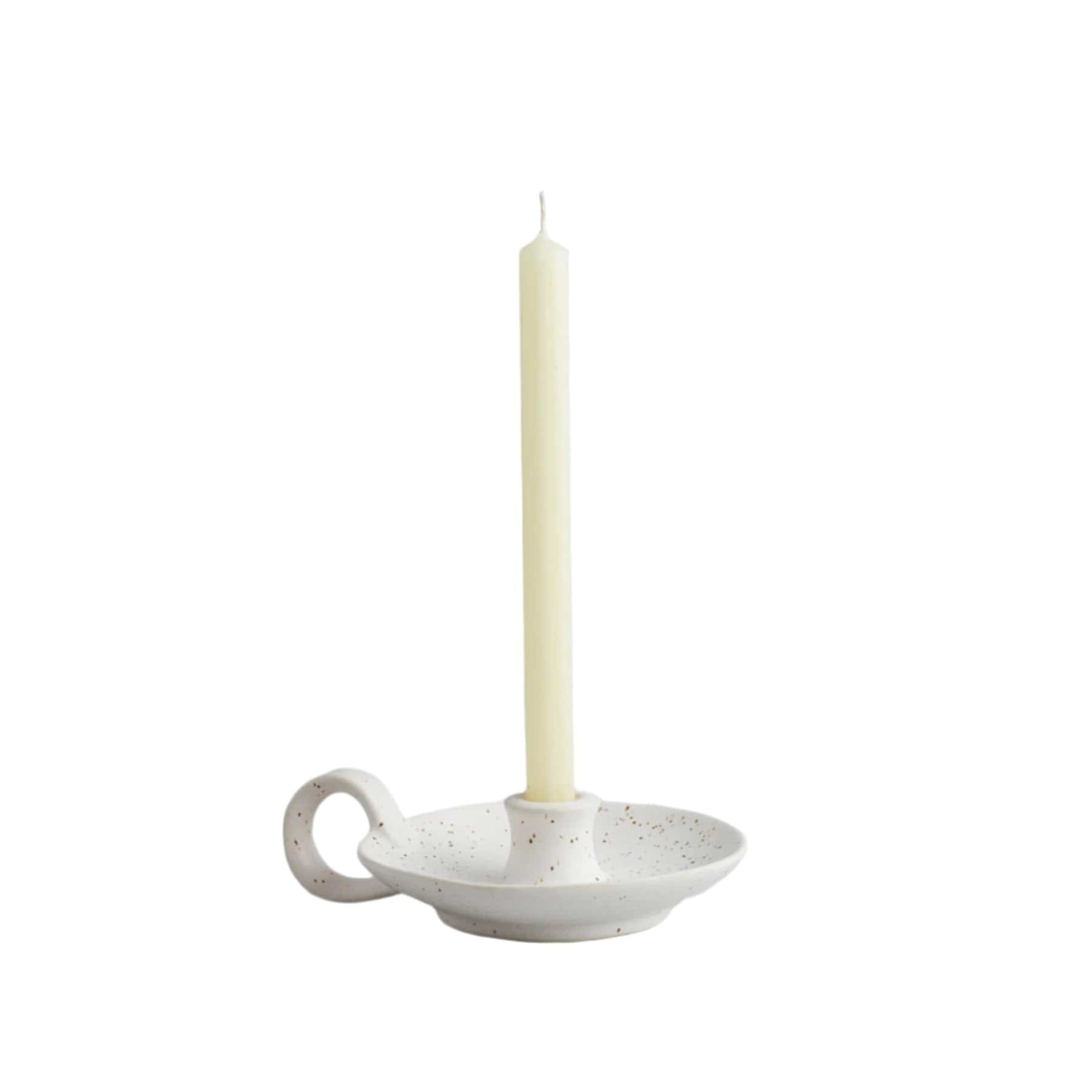 White speckle candle holder with handle