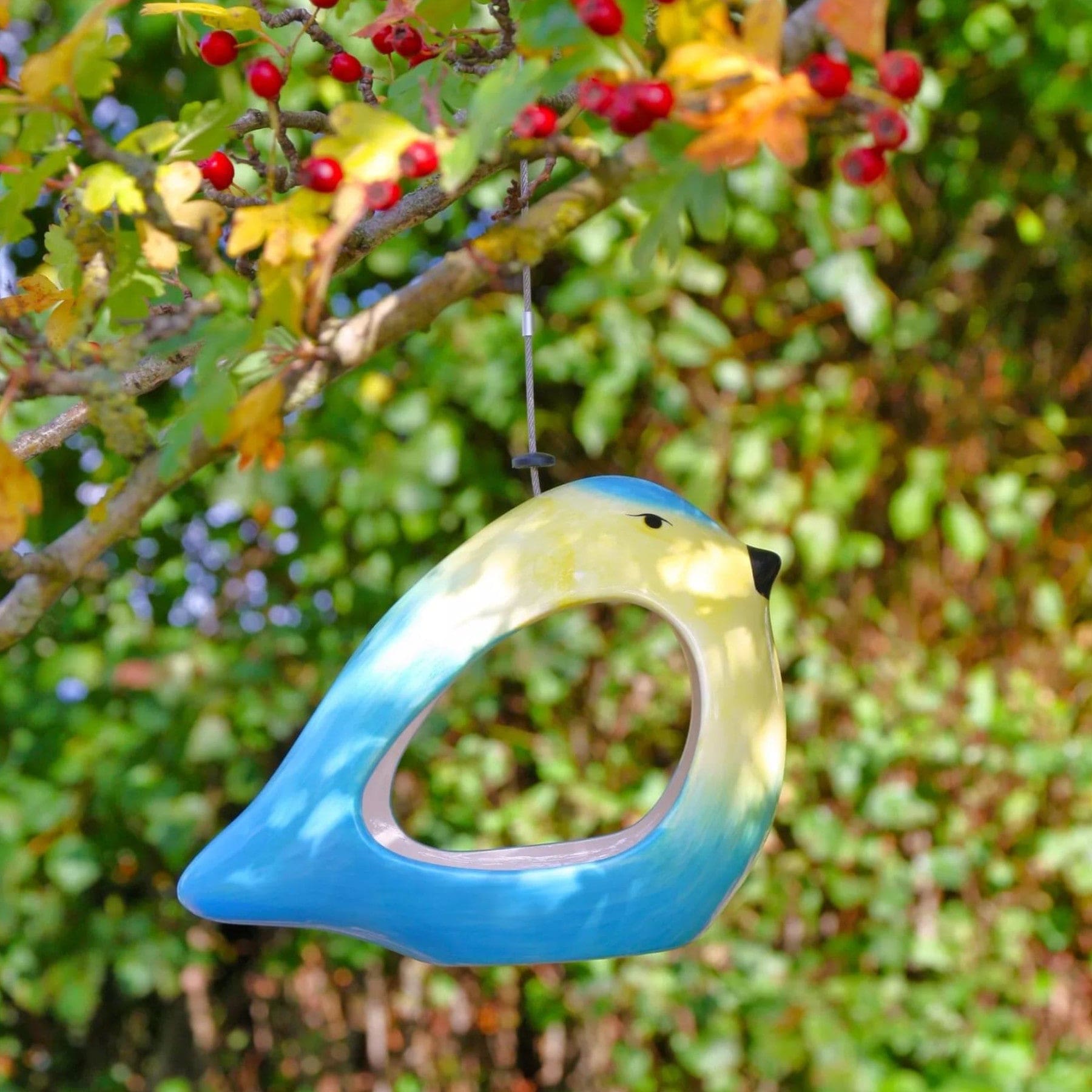 Ceramic blue tit bird feeder