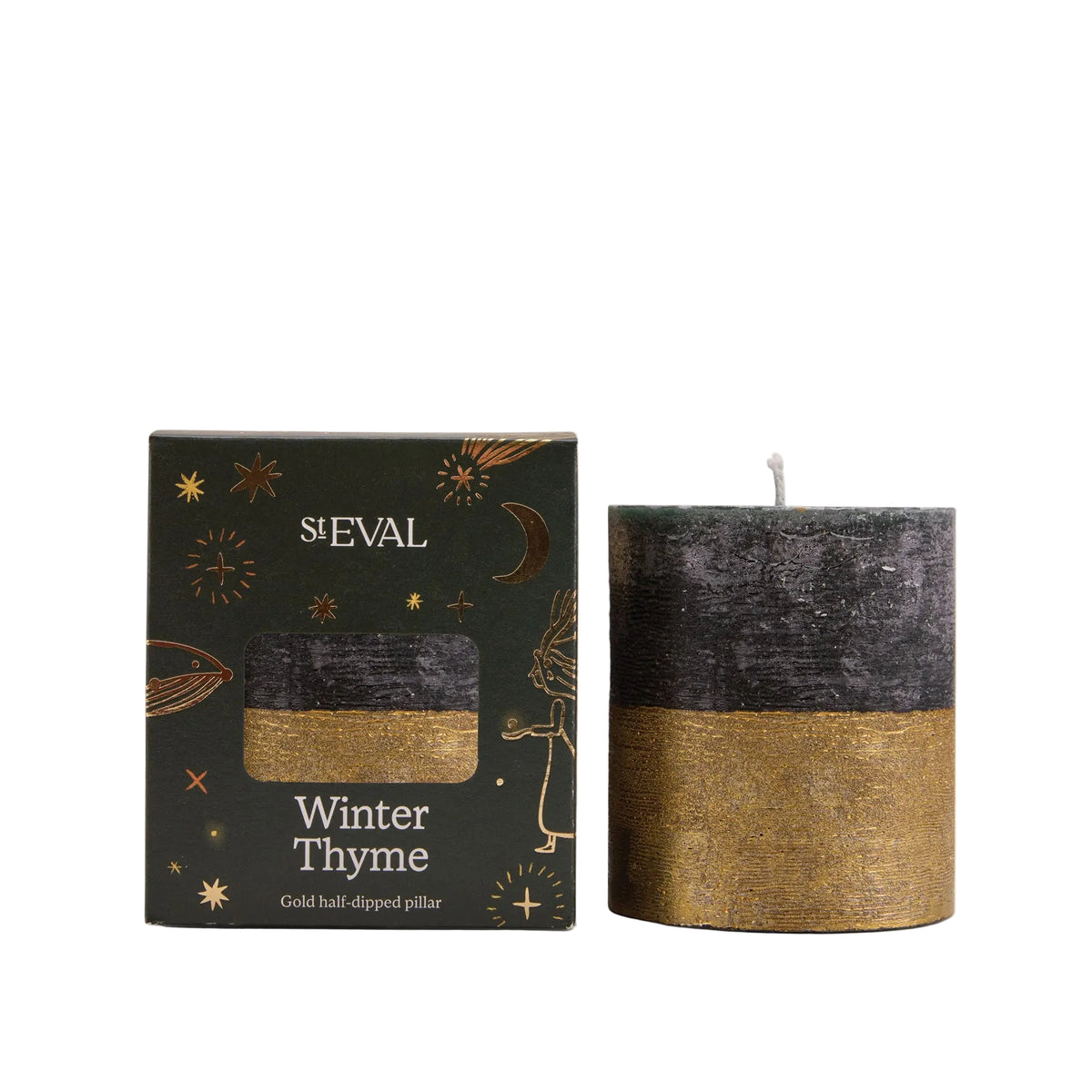 Winter thyme gold dipped pillar candle