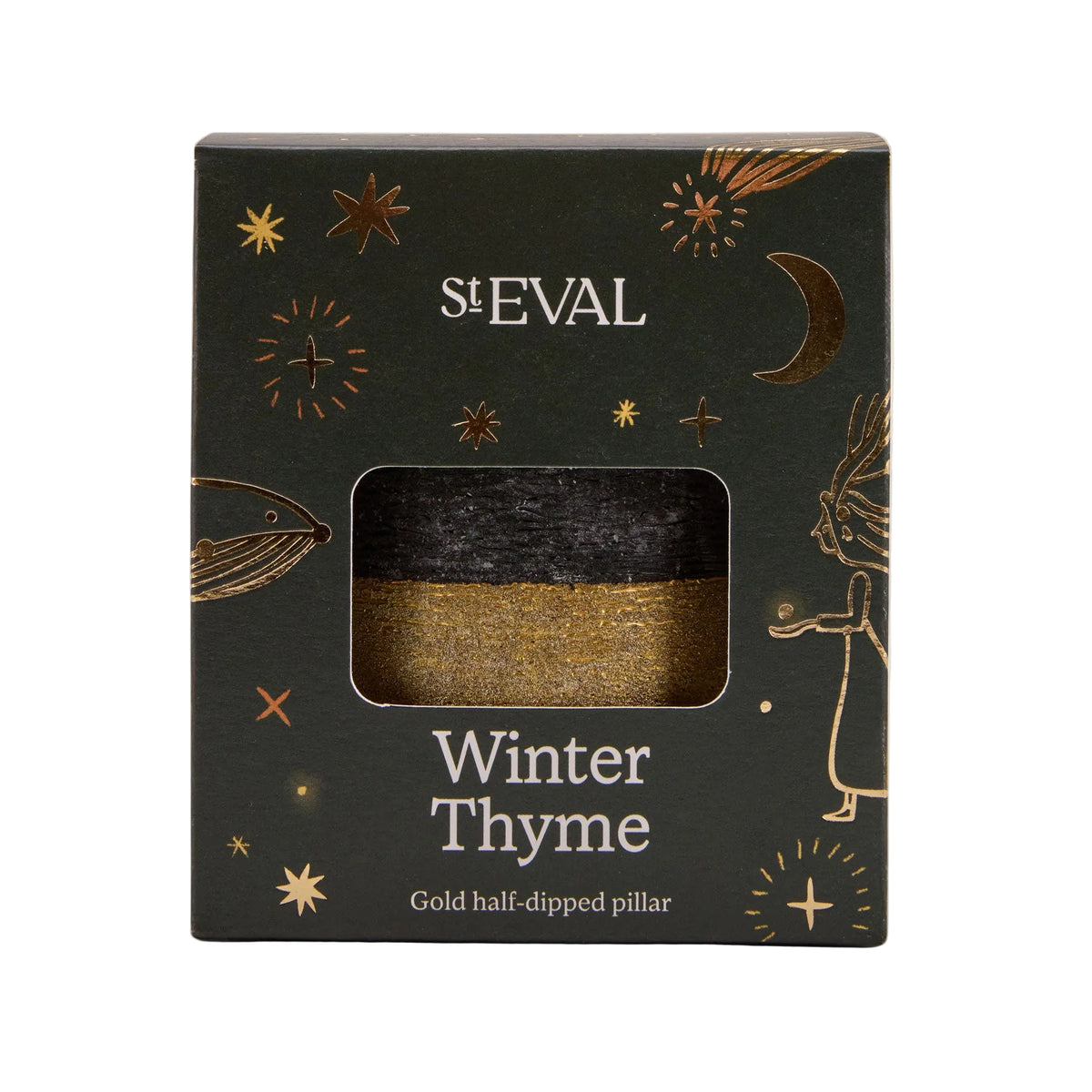 Winter thyme gold dipped pillar candle